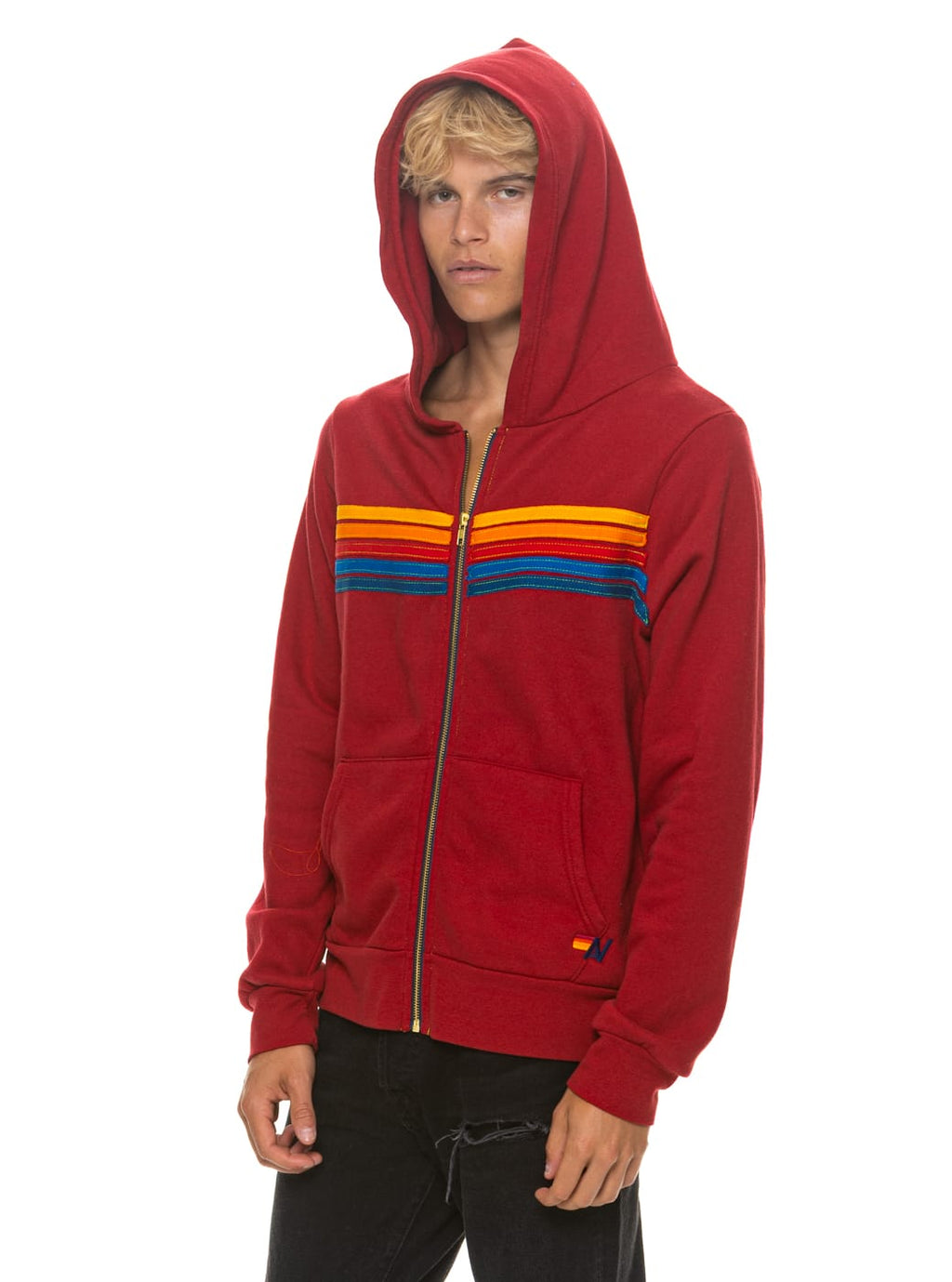 5 STRIPE HOODIE - CRIMSON