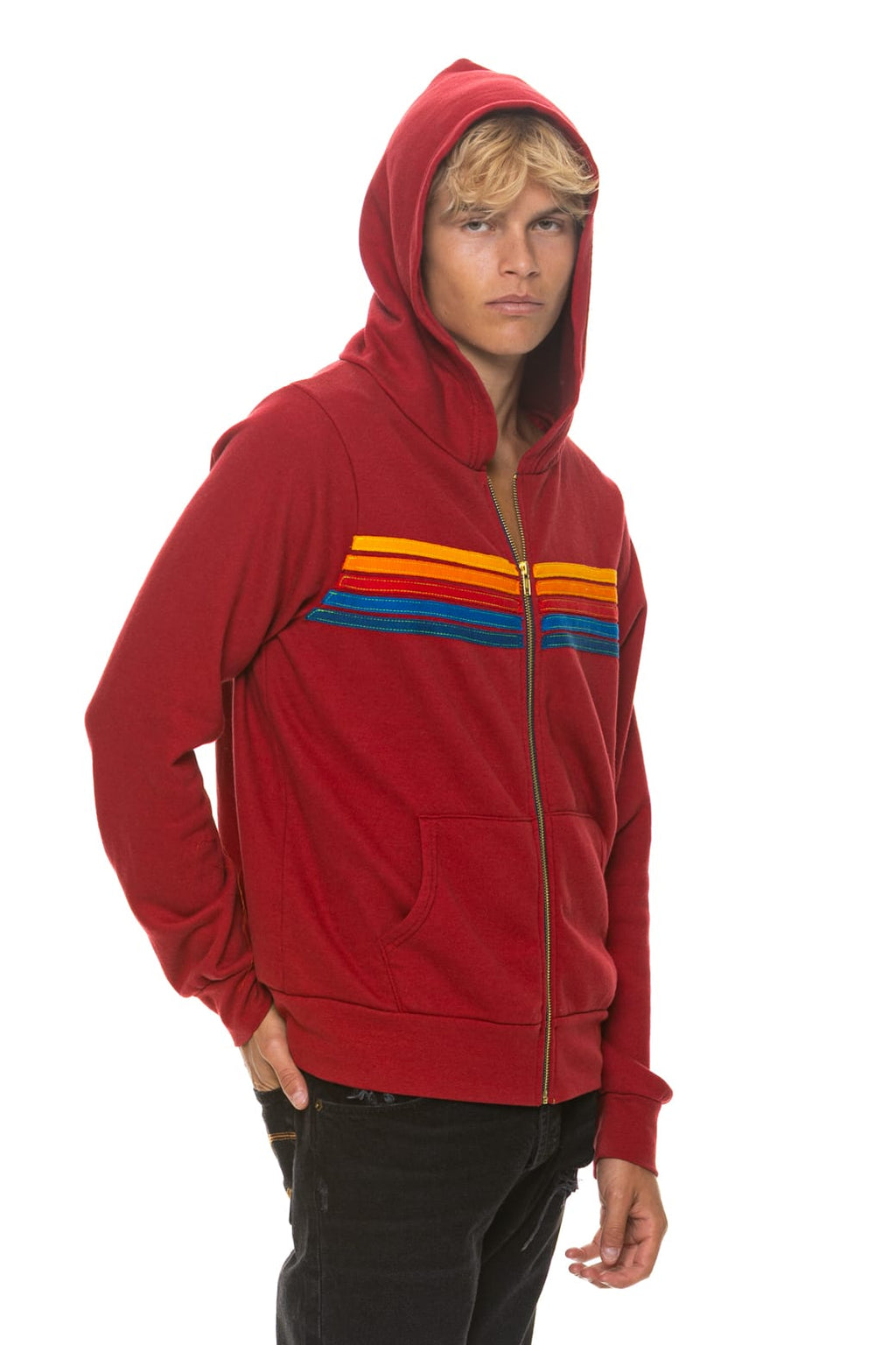 5 STRIPE HOODIE - CRIMSON