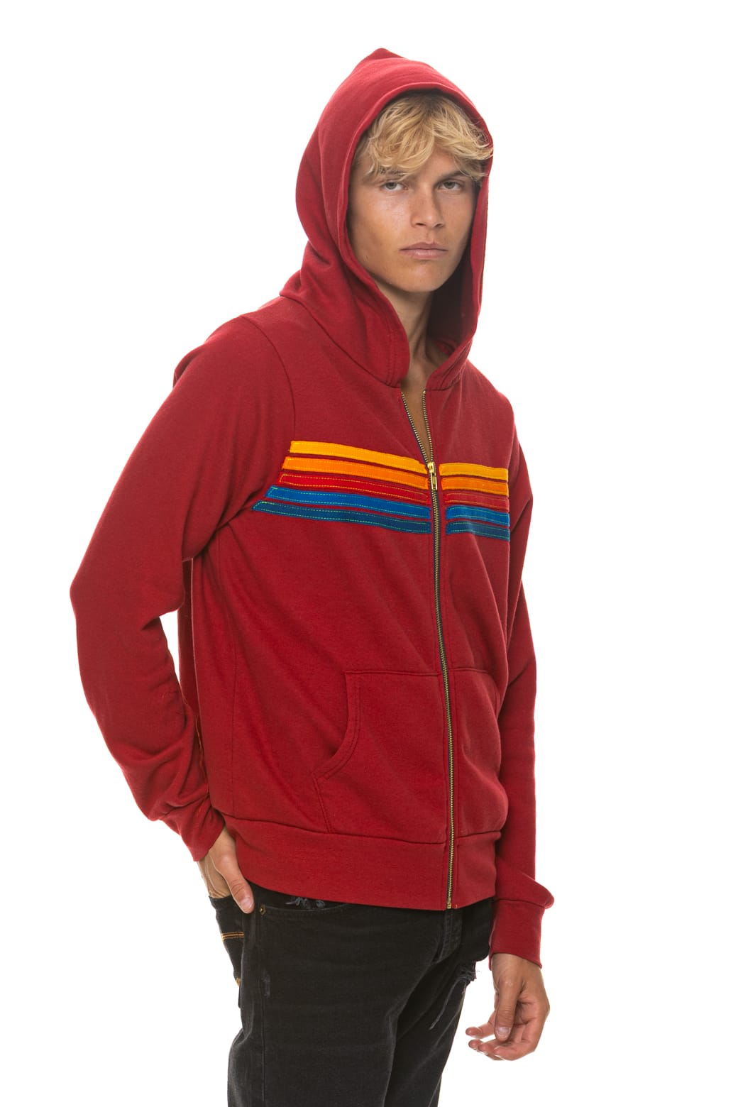 5 STRIPE HOODIE - CRIMSON
