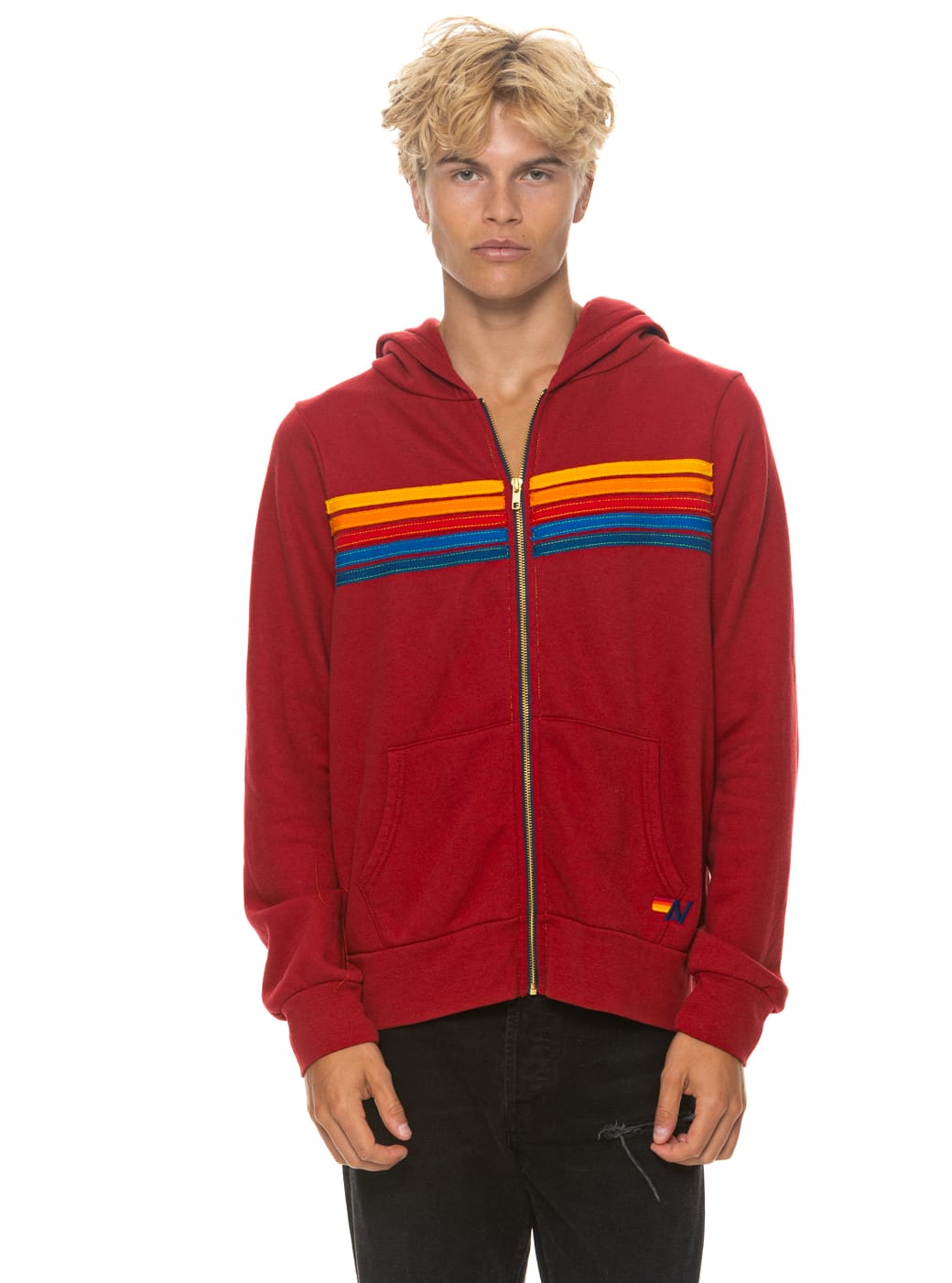 5 STRIPE HOODIE - CRIMSON