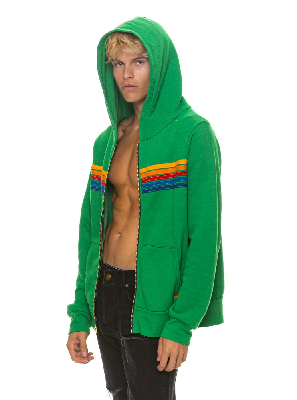 5 STRIPE HOODIE - KELLY GREEN