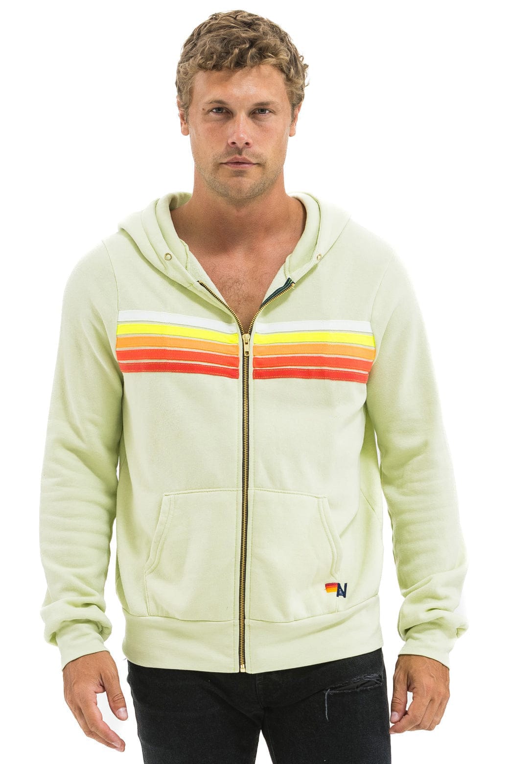 5 STRIPE HOODIE - LIME CREAM WHITE NEON