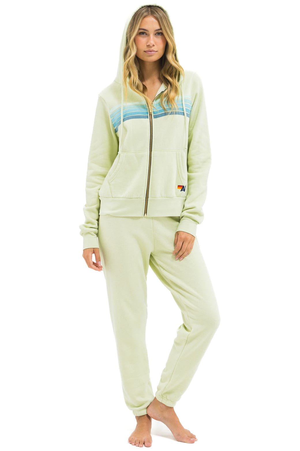 5 STRIPE SWEATPANTS - LIME CREAM SEAFOAM
