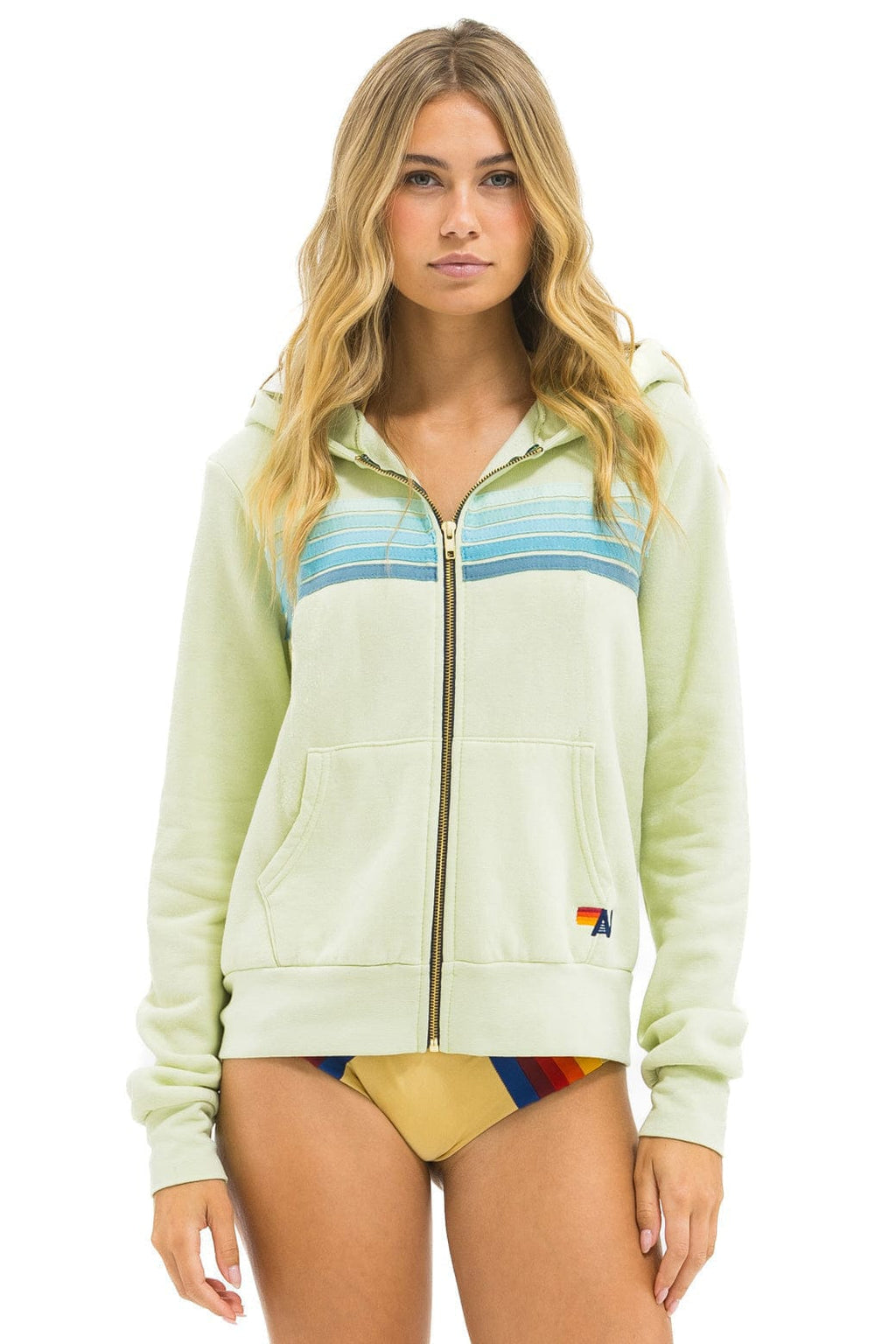 5 STRIPE HOODIE - LIME CREAM SEAFOAM