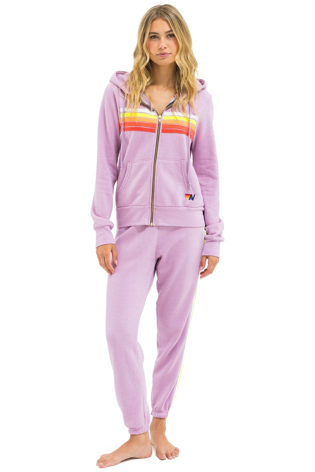 5 STRIPE HOODIE - MAUVE WHITE NEON