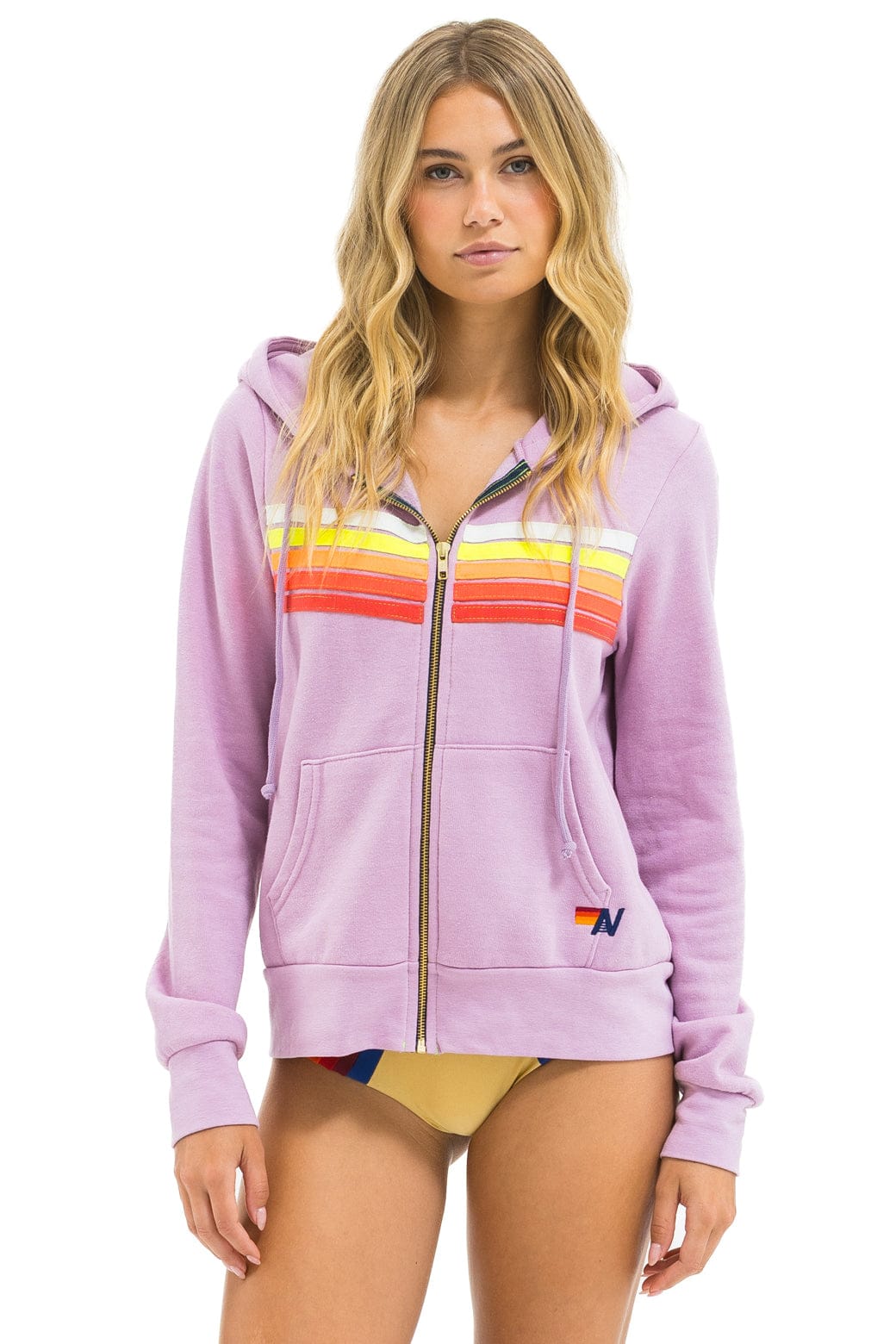 5 STRIPE HOODIE - MAUVE WHITE NEON
