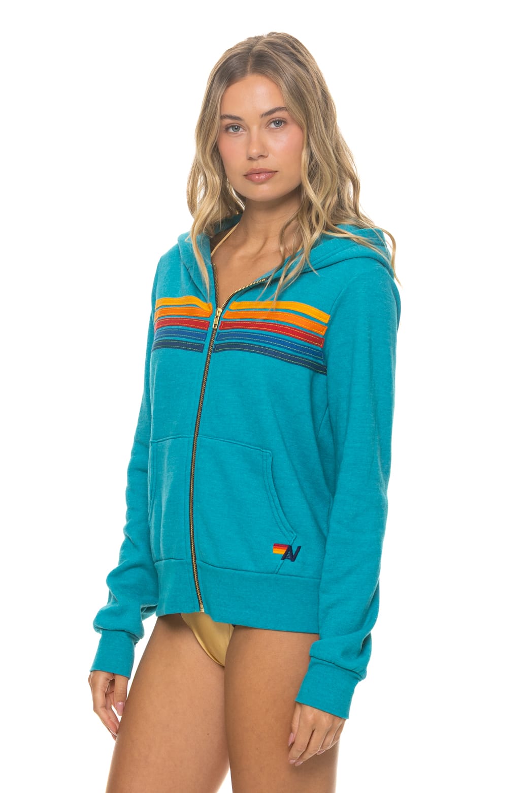 5 STRIPE HOODIE - TEAL