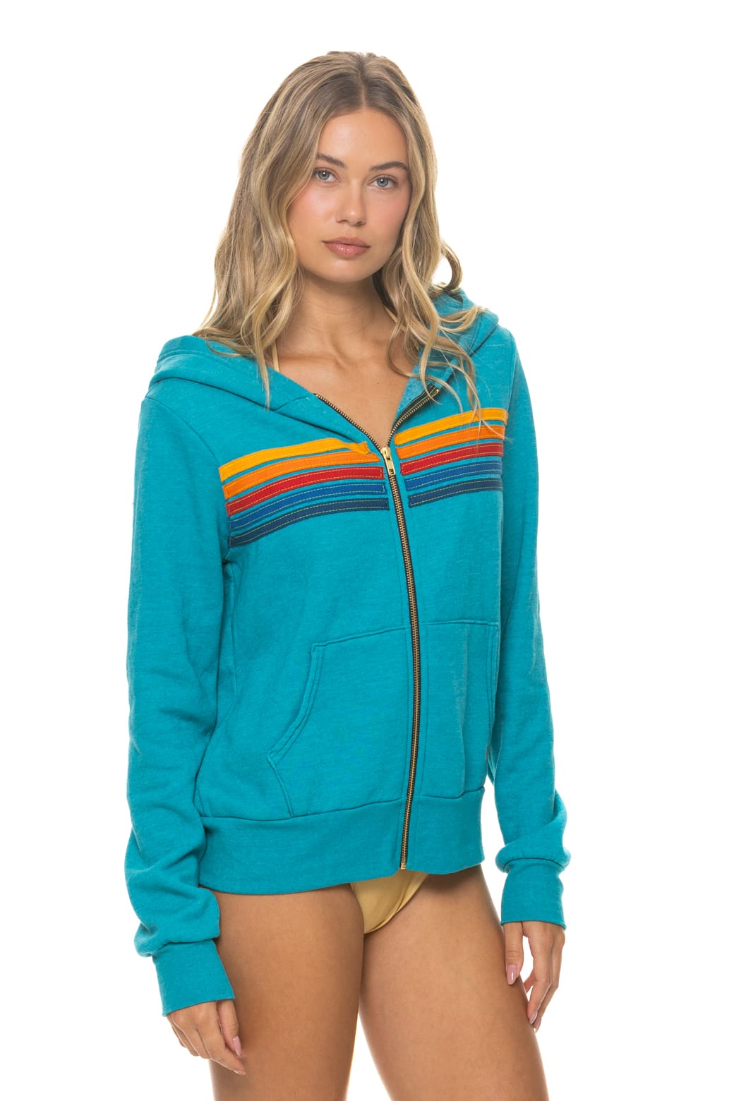 5 STRIPE HOODIE - TEAL