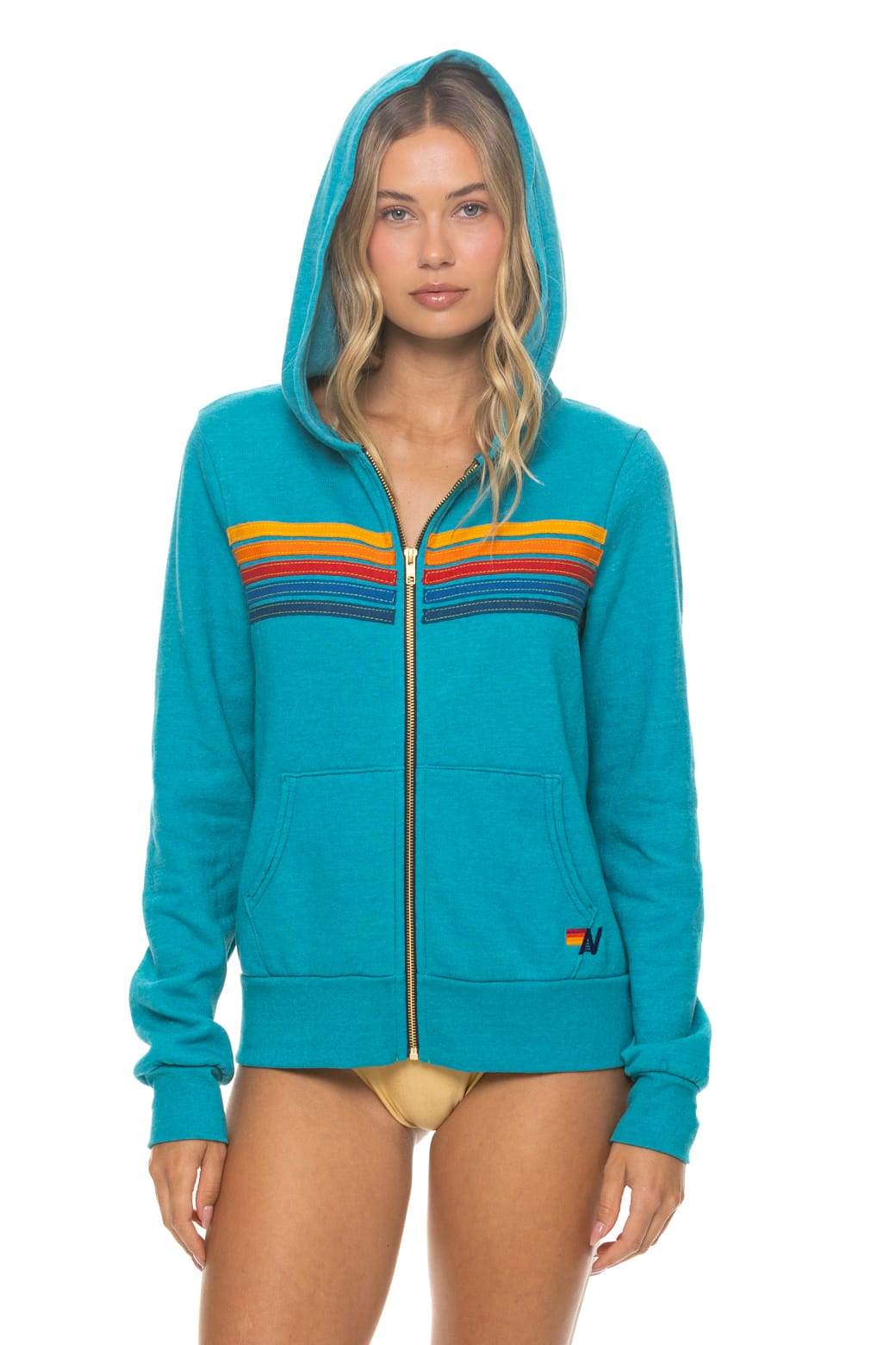 5 STRIPE HOODIE - TEAL