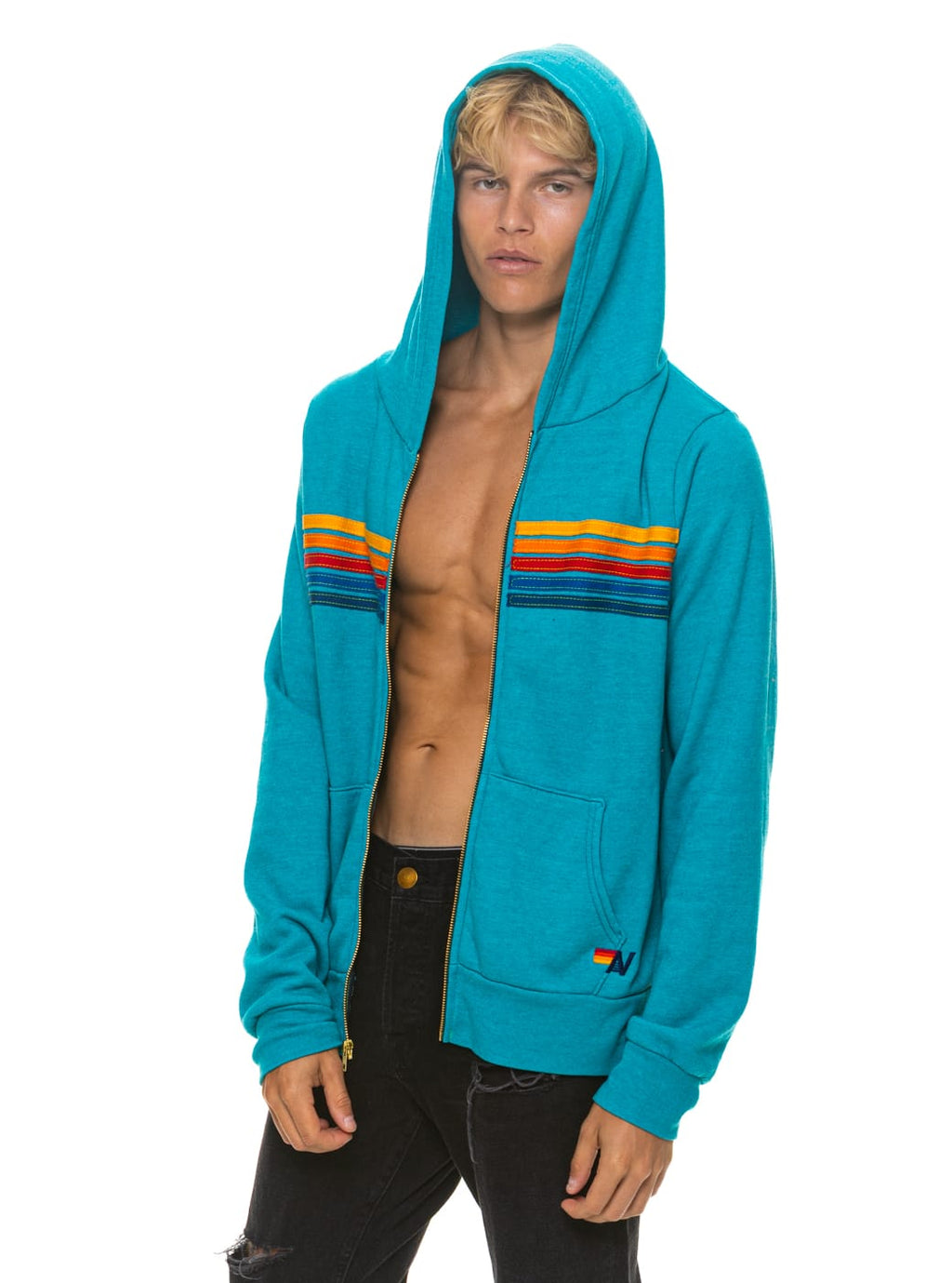 5 STRIPE HOODIE - TEAL