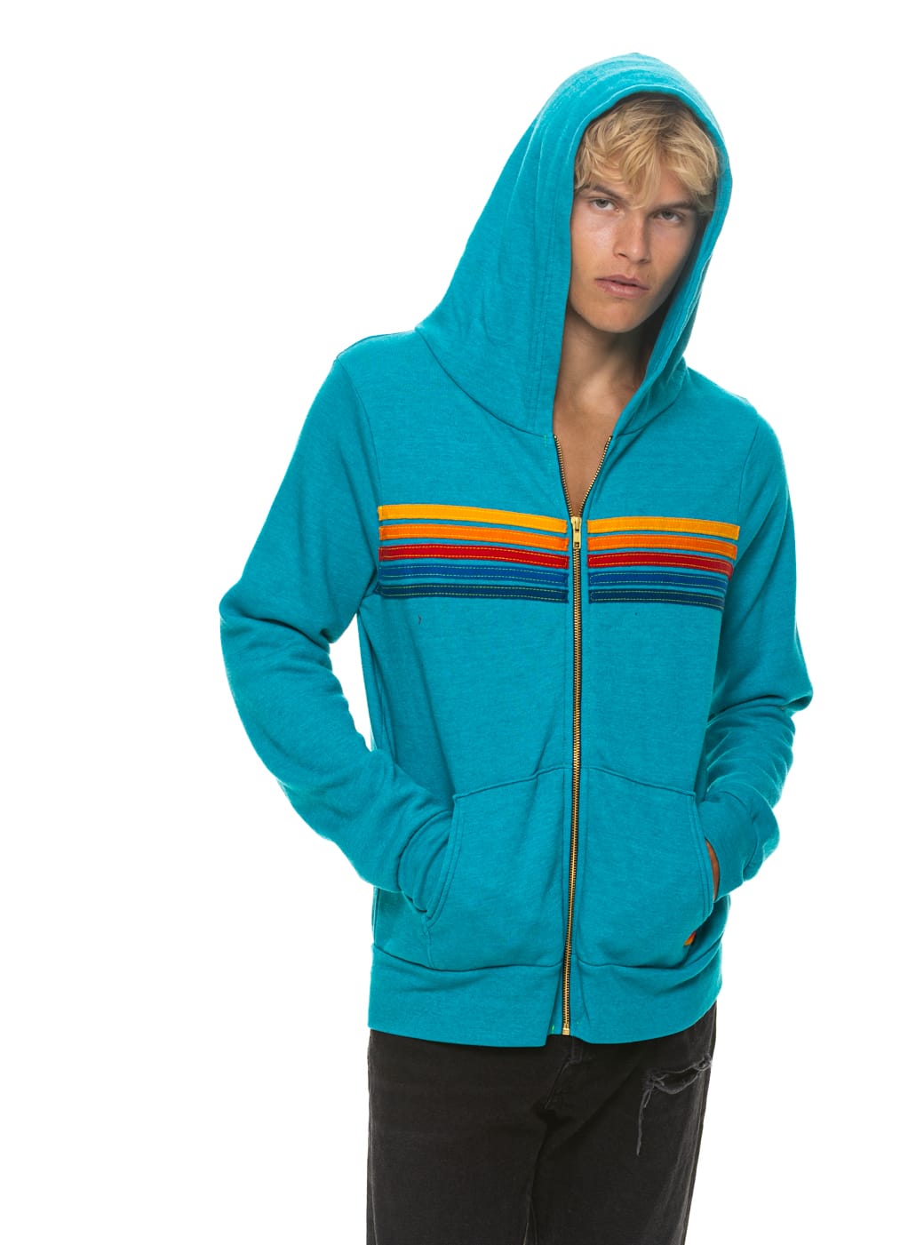 5 STRIPE HOODIE - TEAL