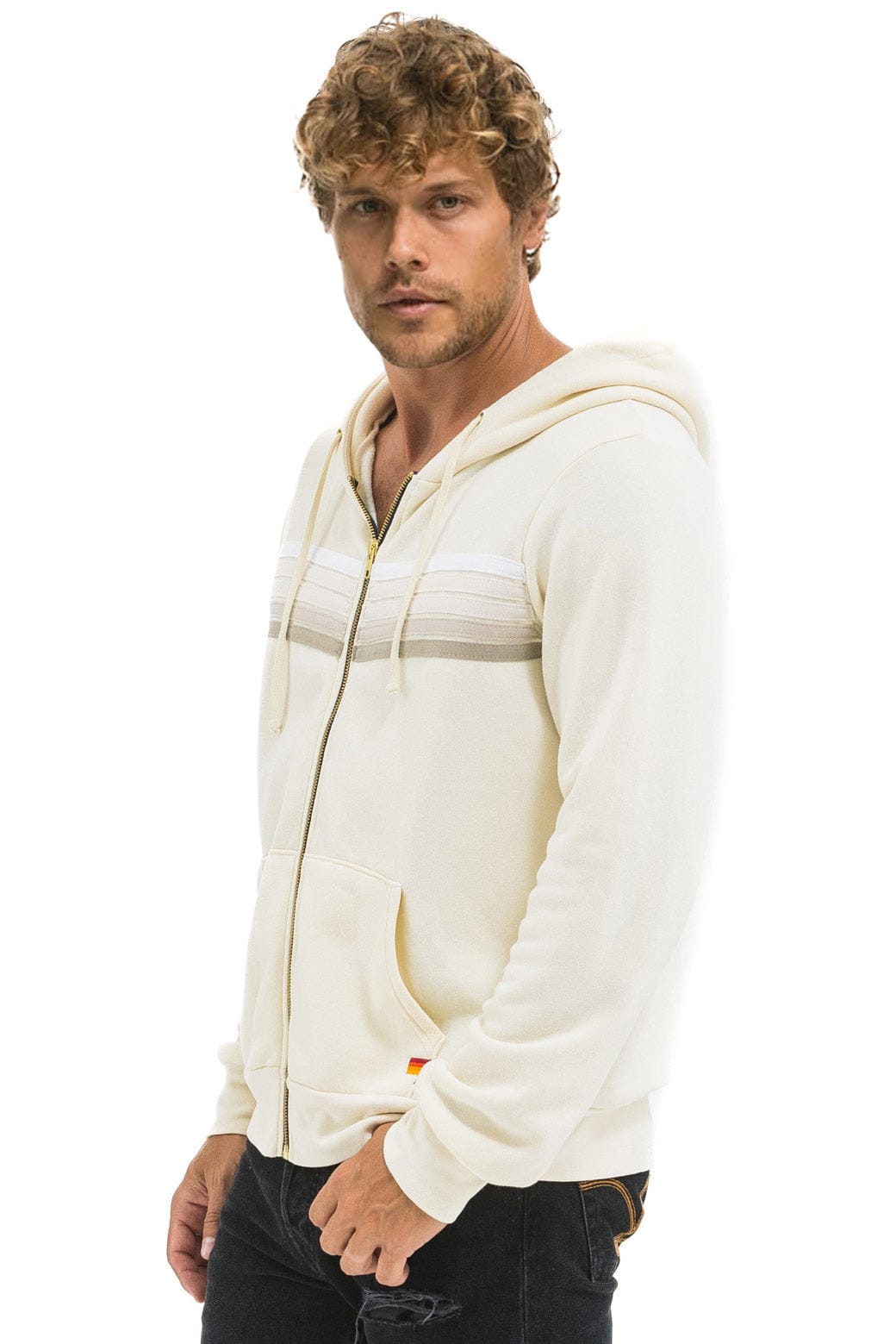 5 STRIPE HOODIE - VINTAGE WHITE WHITE GREY