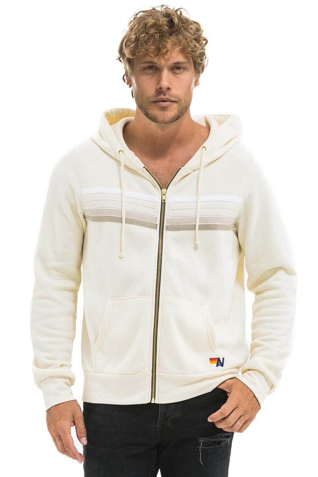 5 STRIPE HOODIE - VINTAGE WHITE WHITE GREY