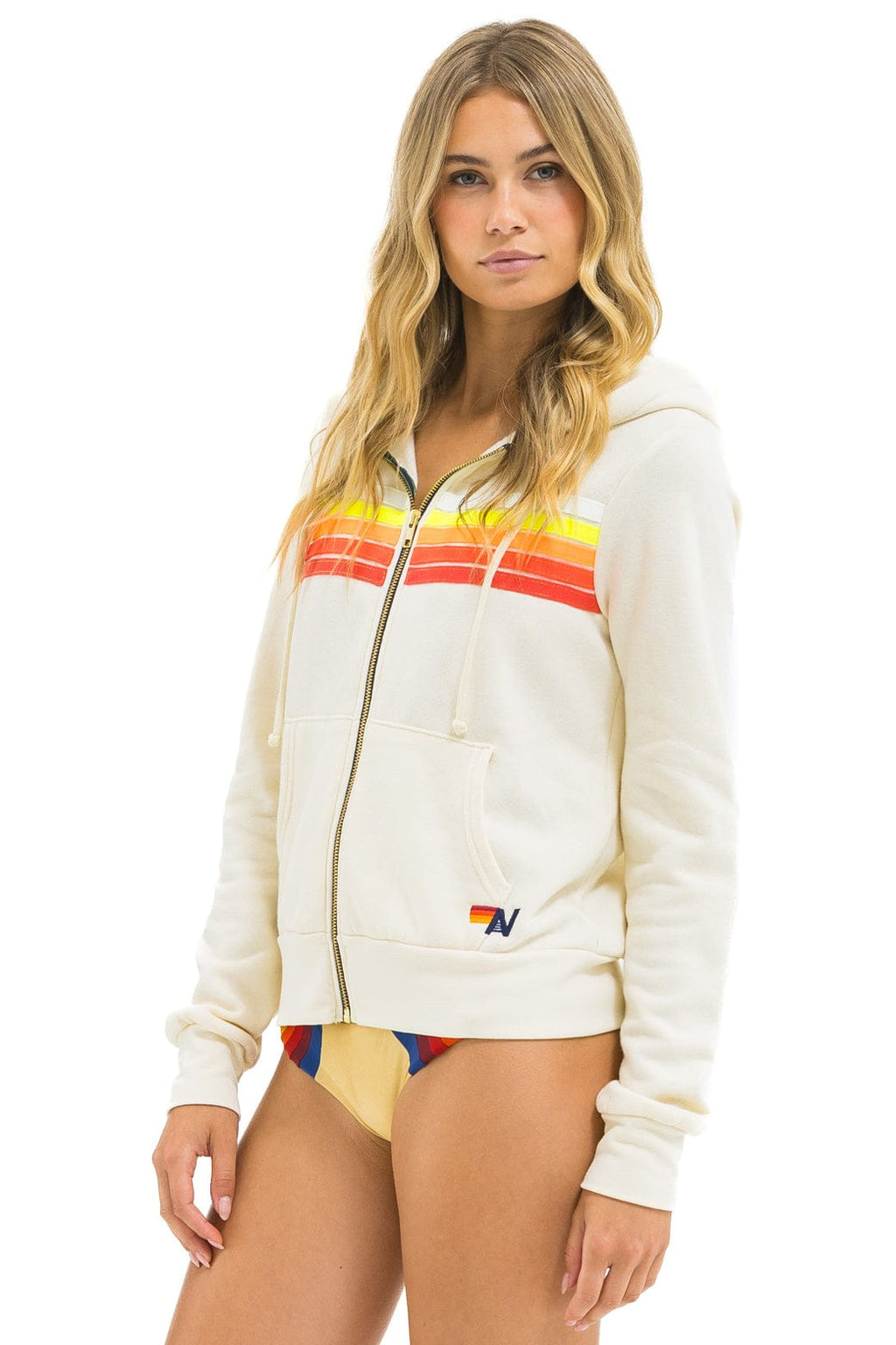 5 STRIPE HOODIE - VINTAGE WHITE WHITE NEON