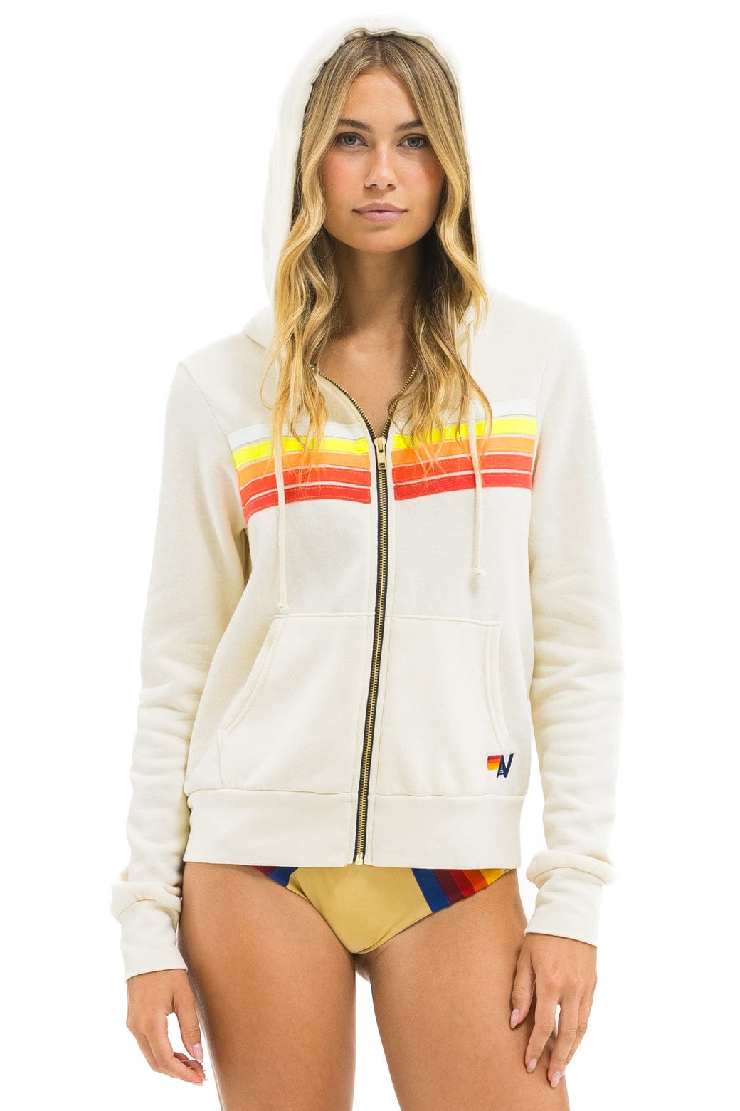 5 STRIPE HOODIE - VINTAGE WHITE WHITE NEON