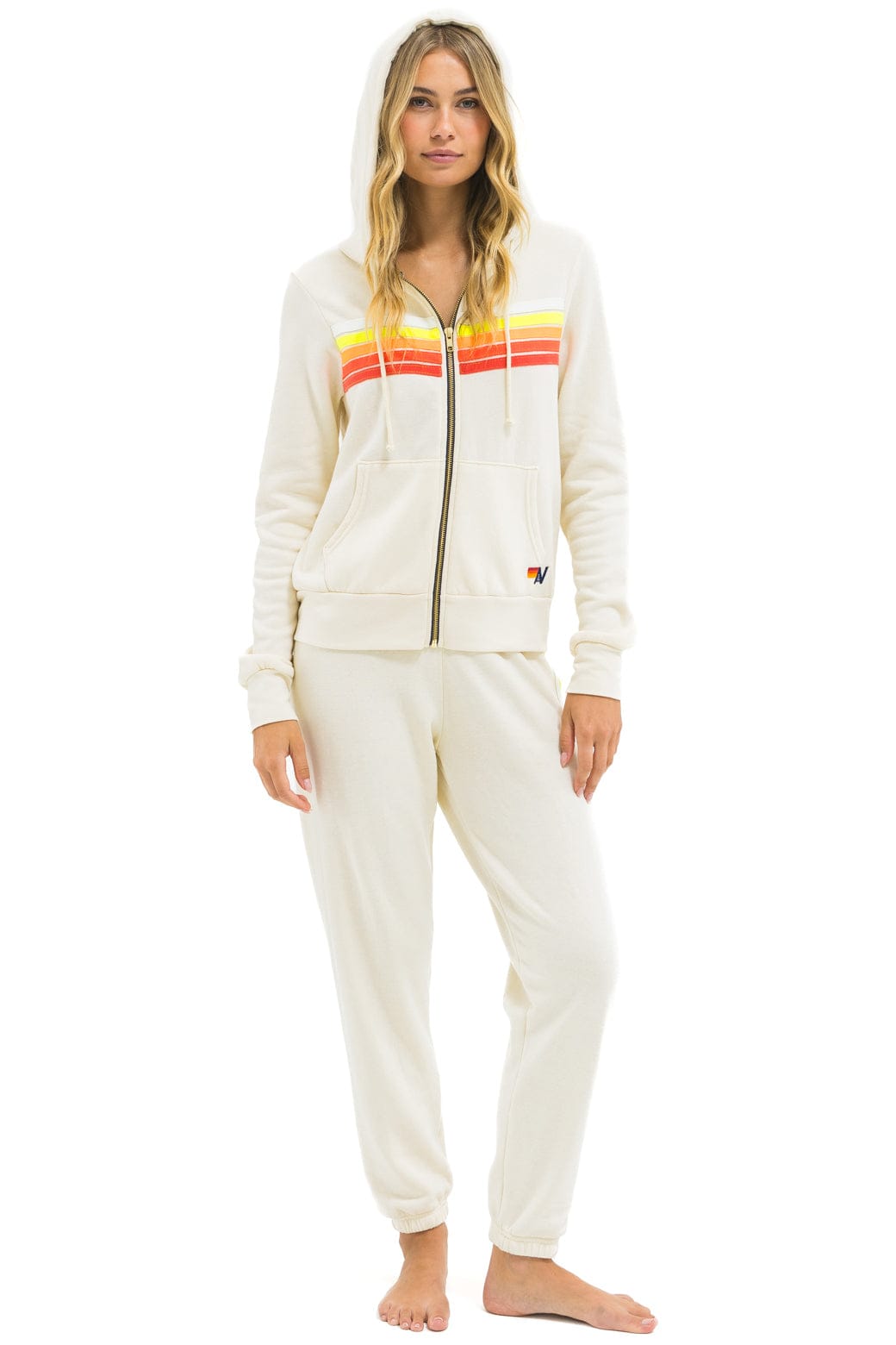 5 STRIPE HOODIE - VINTAGE WHITE WHITE NEON