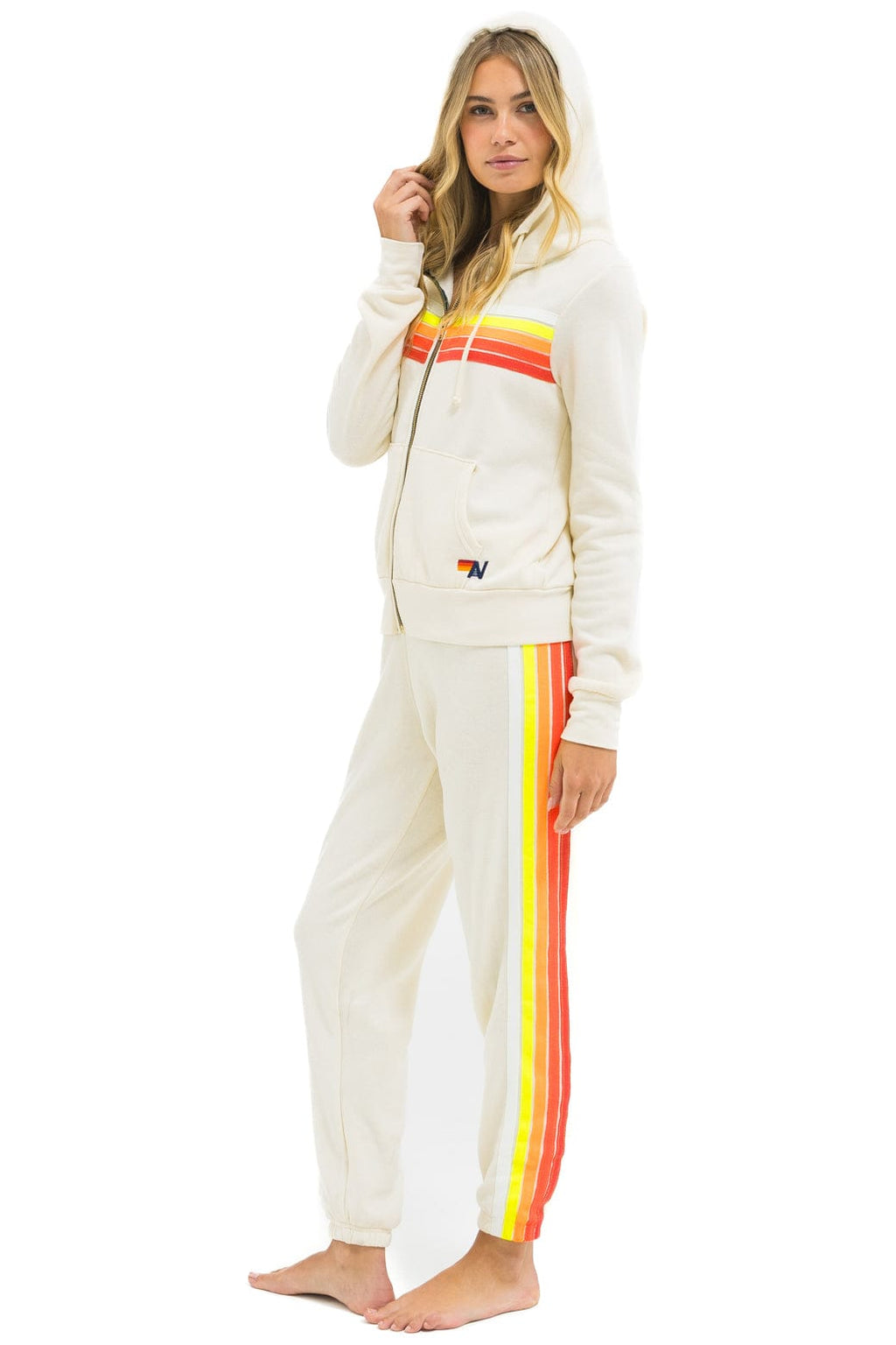 5 STRIPE HOODIE - VINTAGE WHITE WHITE NEON