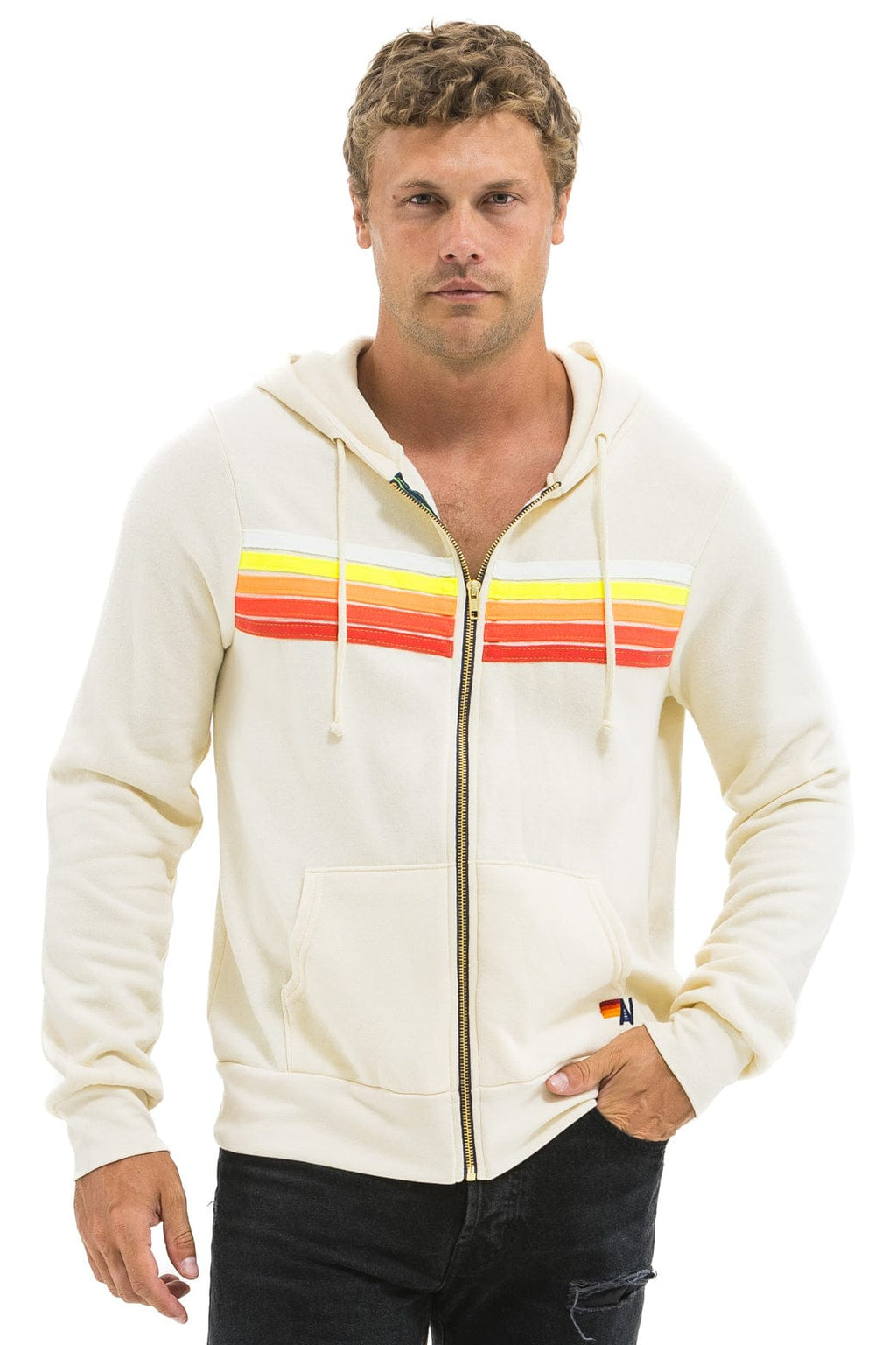 5 STRIPE HOODIE - VINTAGE WHITE WHITE NEON