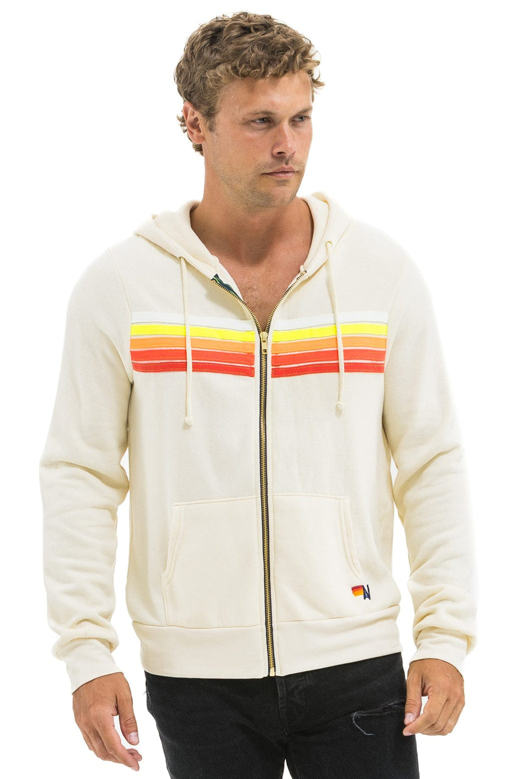 5 STRIPE HOODIE - VINTAGE WHITE WHITE NEON