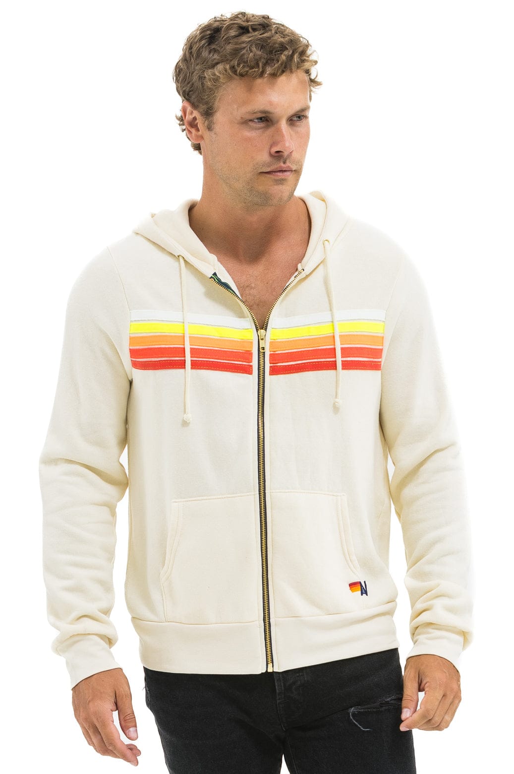 5 STRIPE HOODIE - VINTAGE WHITE WHITE NEON