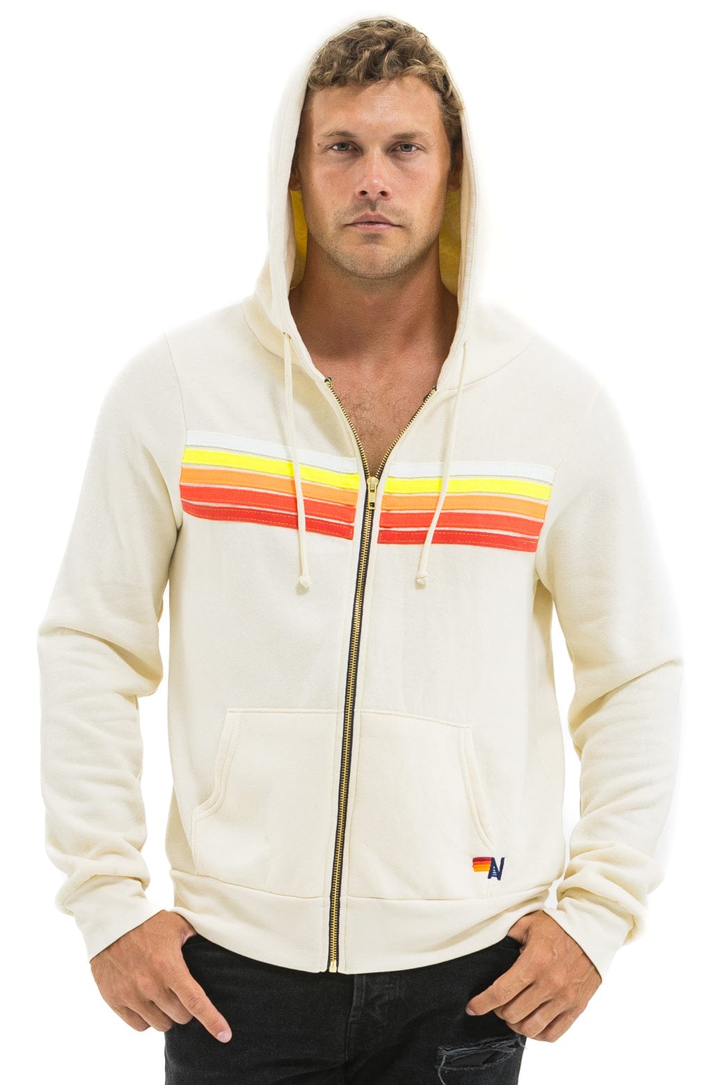 5 STRIPE HOODIE - VINTAGE WHITE WHITE NEON