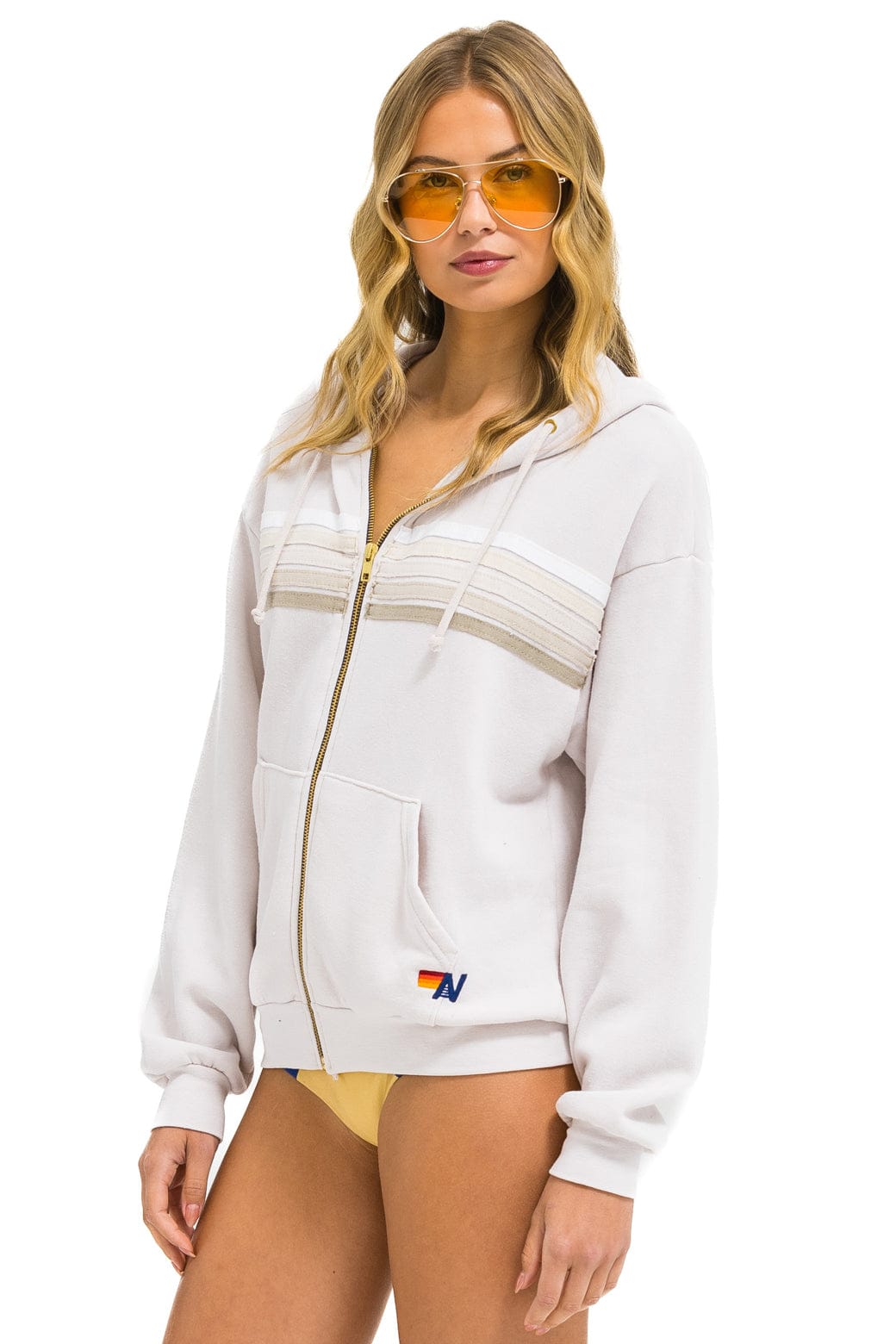 5 STRIPE RELAXED ZIP HOODIE - DOVE GREY WHITE GREY