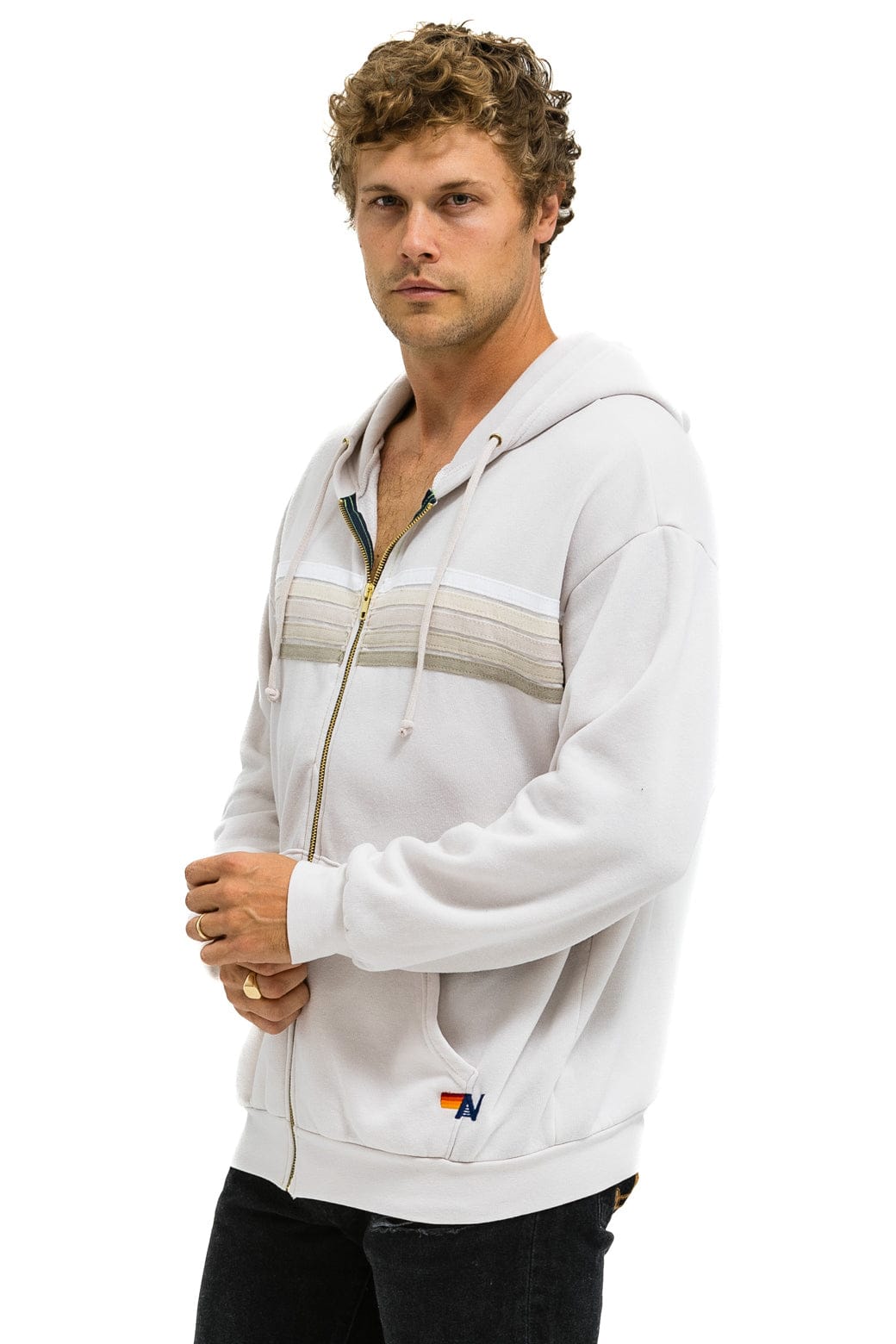 5 STRIPE RELAXED ZIP HOODIE - DOVE GREY WHITE GREY