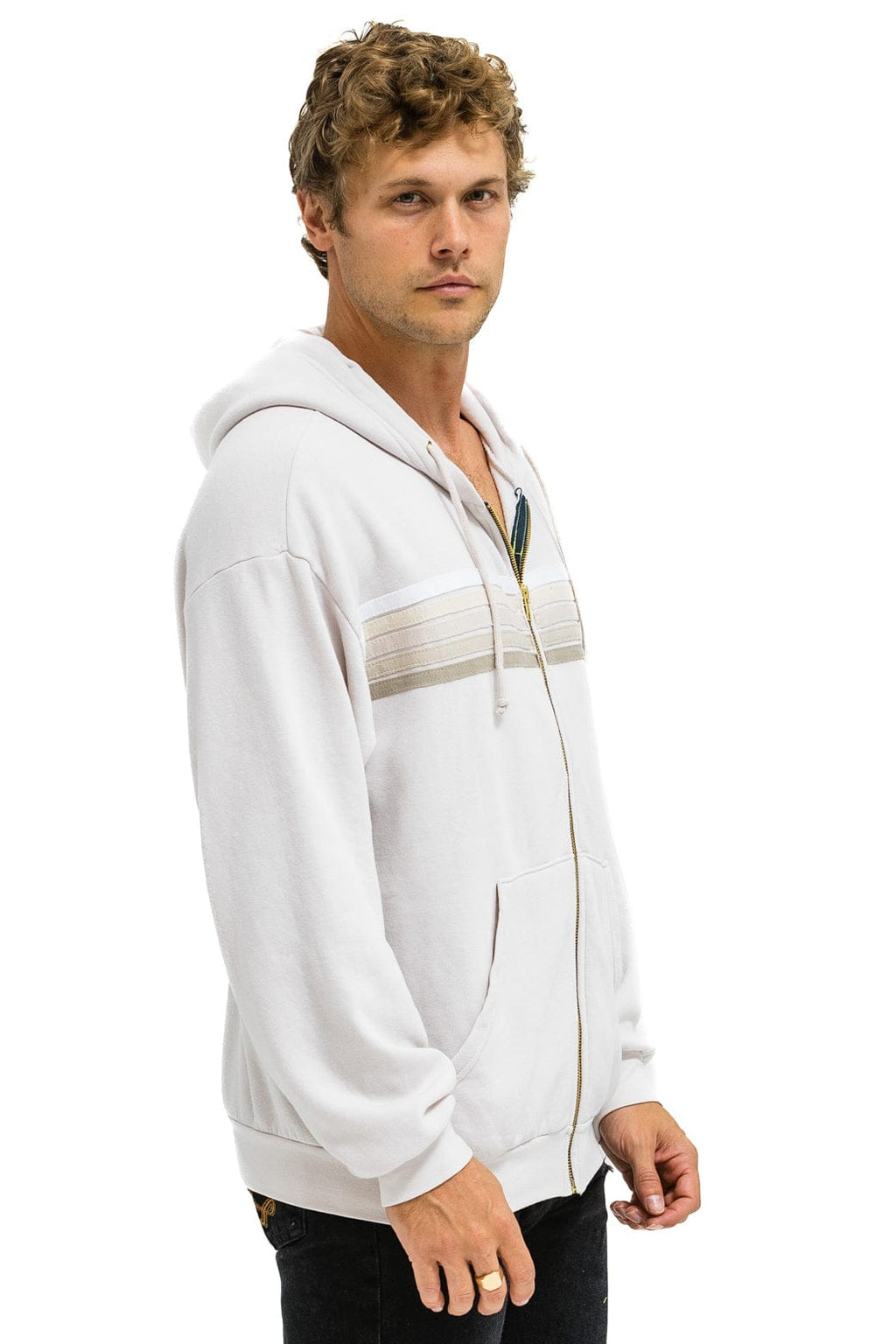 5 STRIPE RELAXED ZIP HOODIE - DOVE GREY WHITE GREY