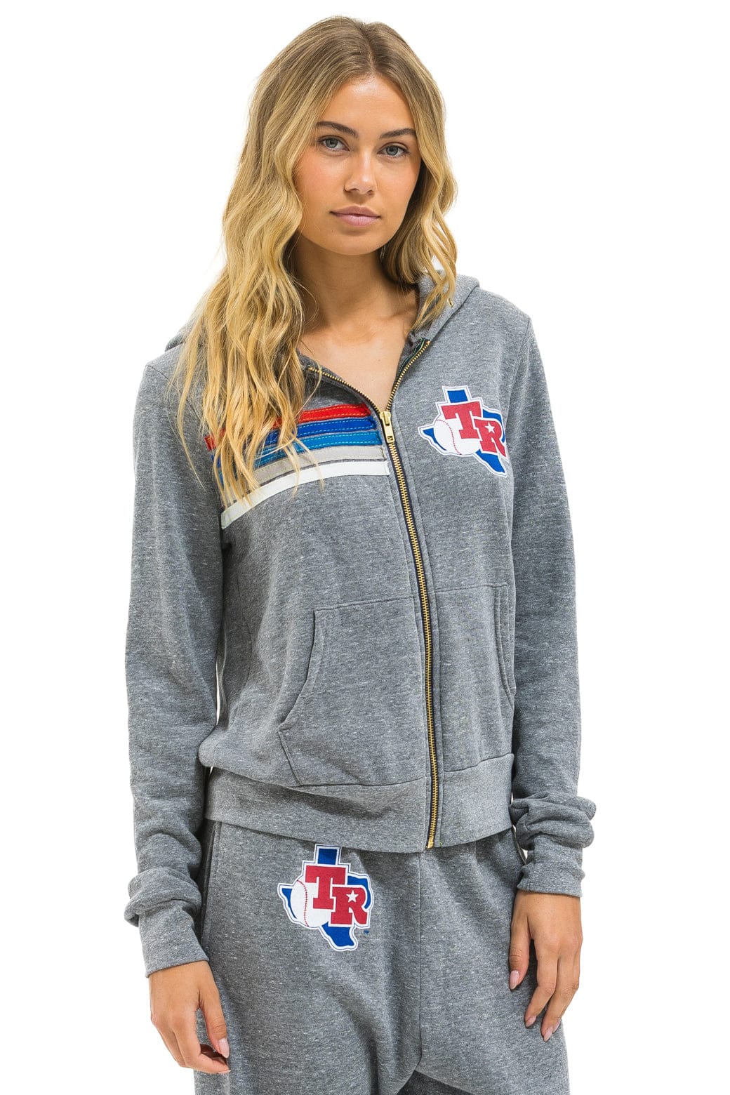 TEXAS RANGERS 5 STRIPE ZIP HOODIE - HEATHER GREY USA