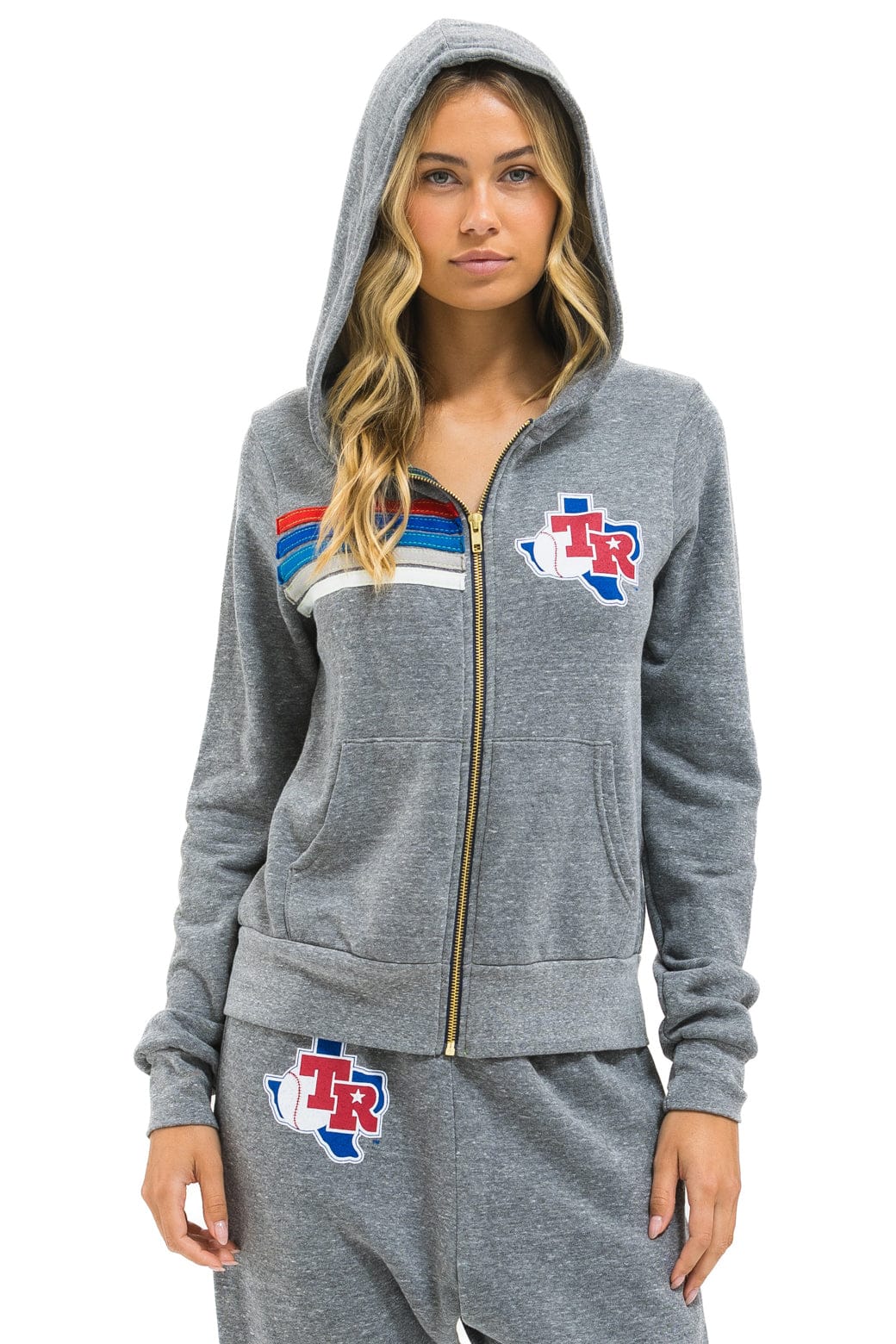 TEXAS RANGERS 5 STRIPE ZIP HOODIE - HEATHER GREY USA