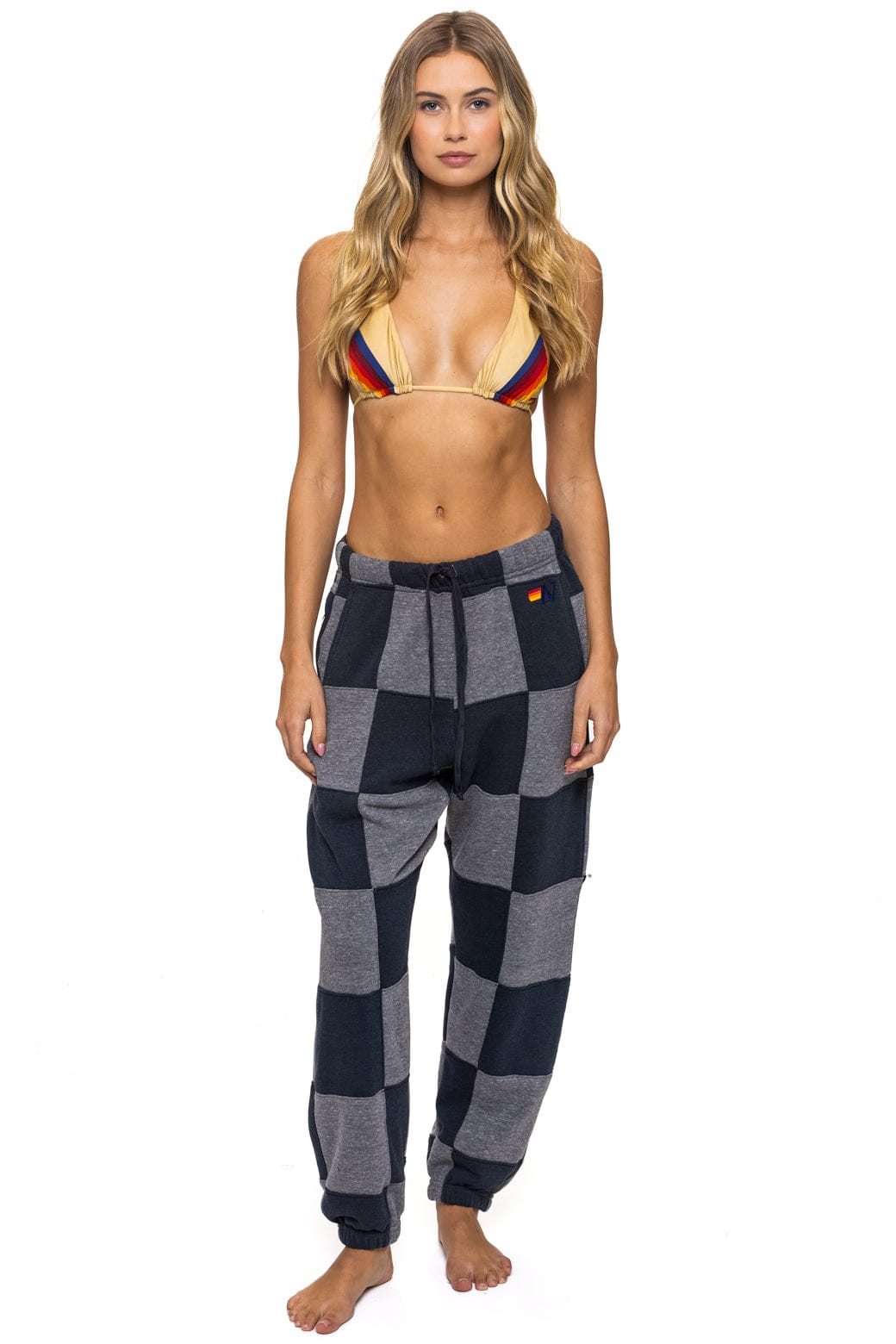 CHECK QUILTED SWEATPANTS - HEATHER CHARCOAL