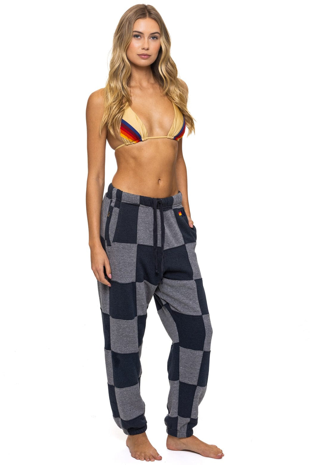 CHECK QUILTED SWEATPANTS - HEATHER CHARCOAL