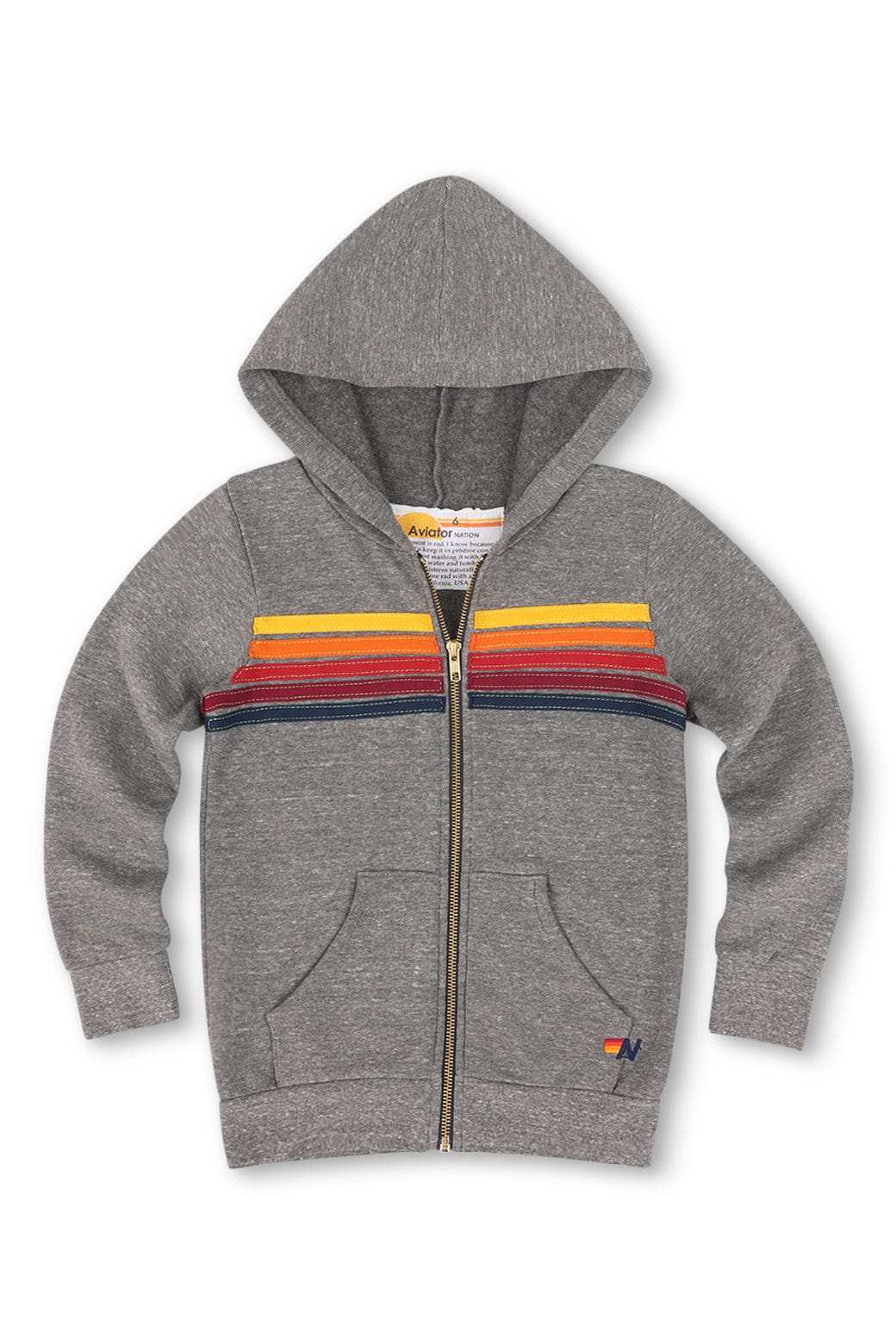 KIDS 5 STRIPE HOODIE - HEATHER GREY