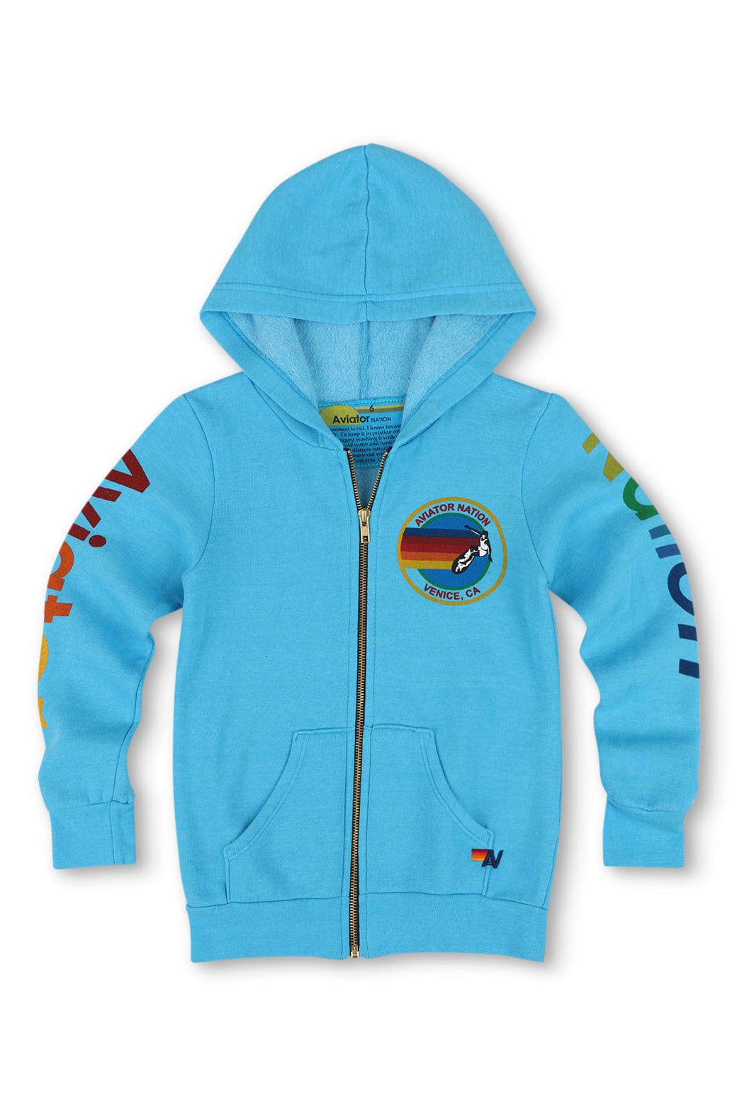 KIDS AVIATOR NATION VENICE ZIP HOODIE - NEON BLUE