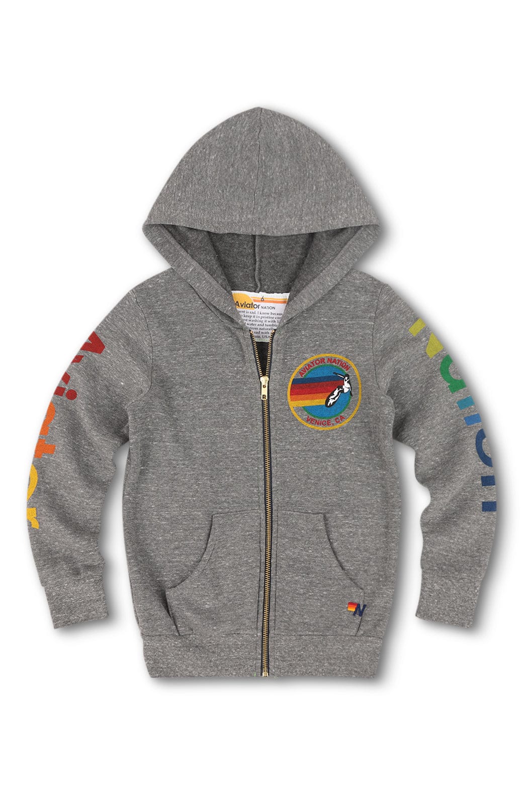 KIDS AVIATOR NATION VENICE ZIP HOODIE - HEATHER GREY