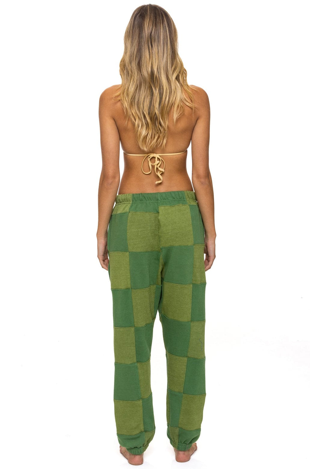 CHECK QUILTED SWEATPANTS - JUNGLE GREEN PALM