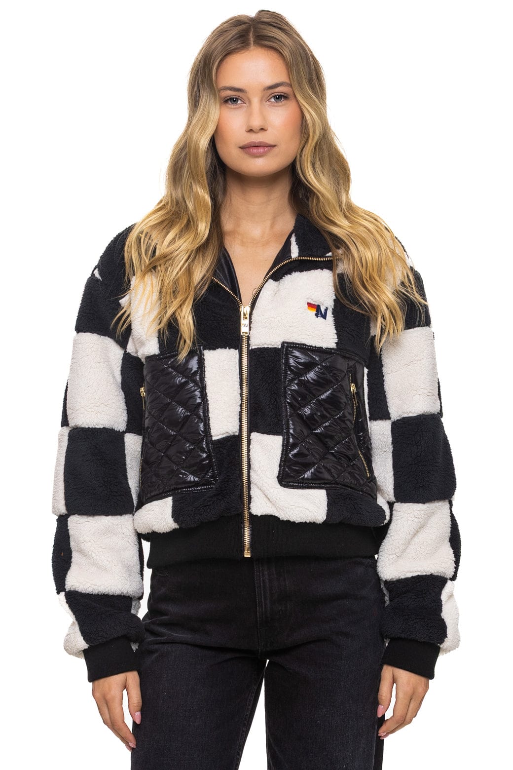 TEDDY CHECKERBOARD WOMENS FULL ZIP JACKET - VINTAGE BLACK