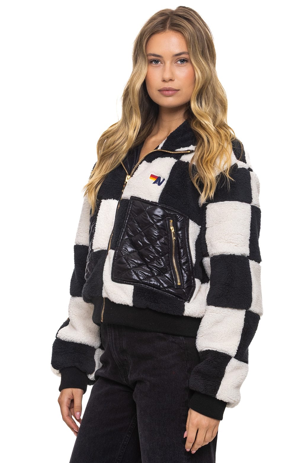 TEDDY CHECKERBOARD WOMENS FULL ZIP JACKET - VINTAGE BLACK