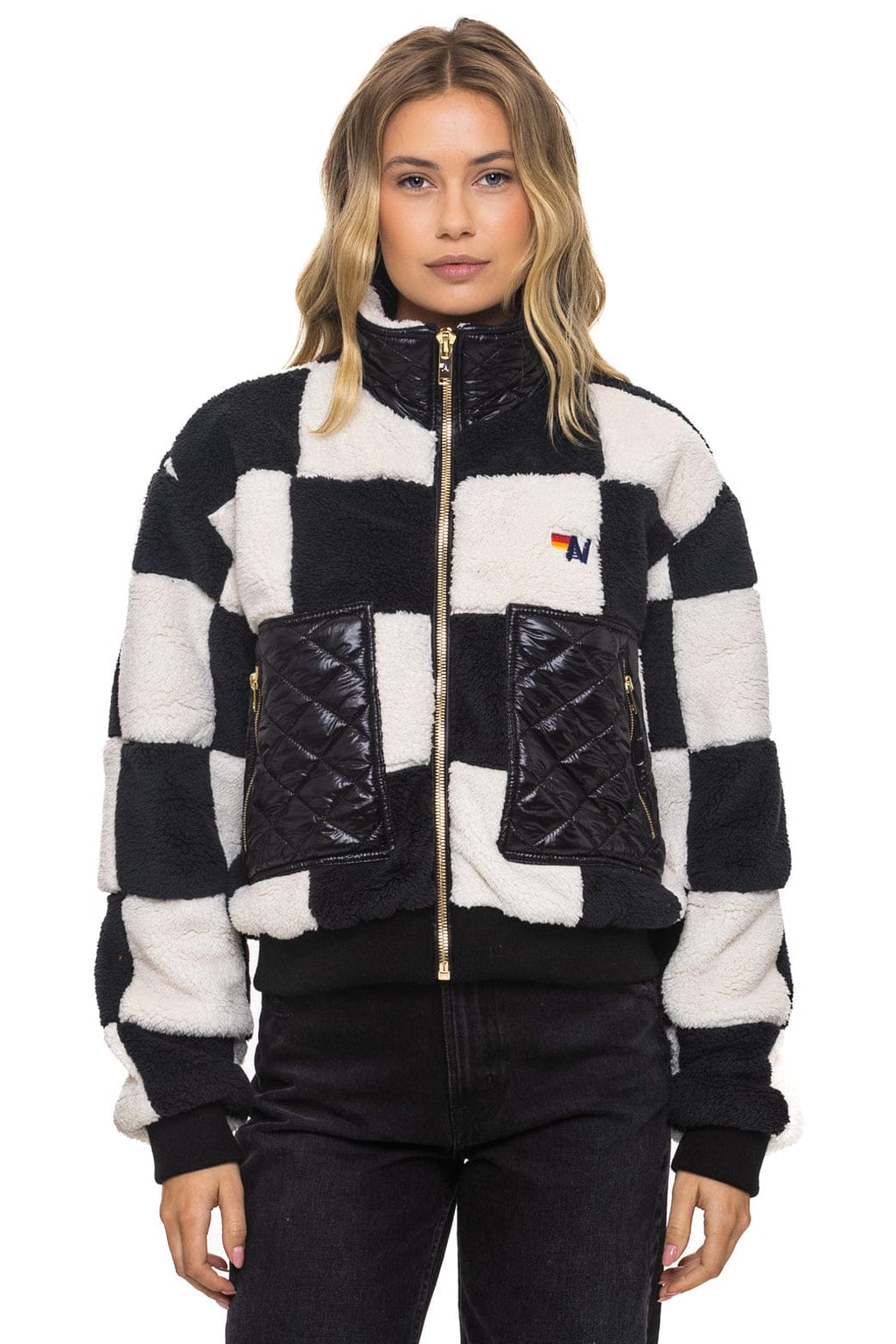 TEDDY CHECKERBOARD WOMENS FULL ZIP JACKET - VINTAGE BLACK
