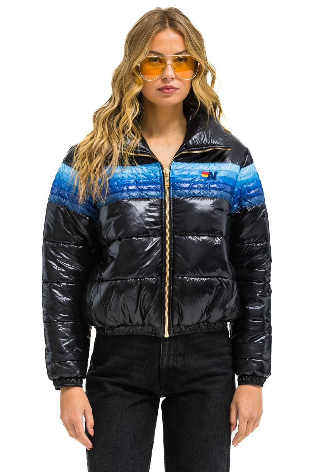 5 STRIPE APRES JACKET - GLOSSY BLACK BLUE STRIPES