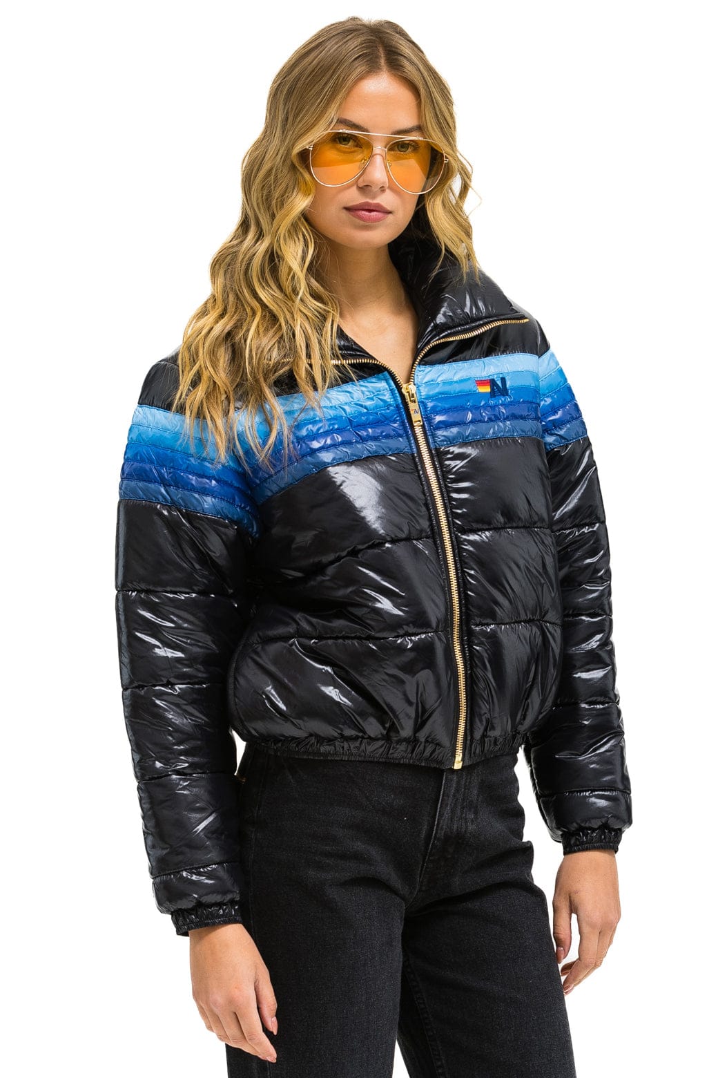 5 STRIPE APRES JACKET - GLOSSY BLACK BLUE STRIPES
