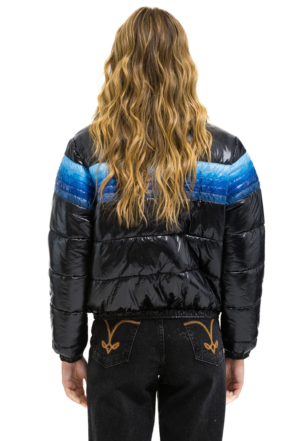 5 STRIPE APRES JACKET - GLOSSY BLACK BLUE STRIPES