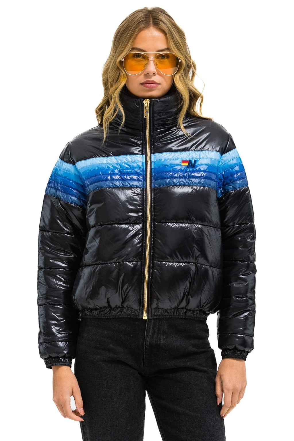5 STRIPE APRES JACKET - GLOSSY BLACK BLUE STRIPES