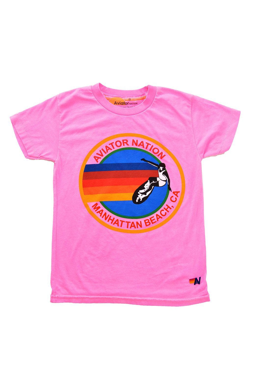 KIDS AVIATOR NATION MANHATTAN BEACH TEE - NEON PINK