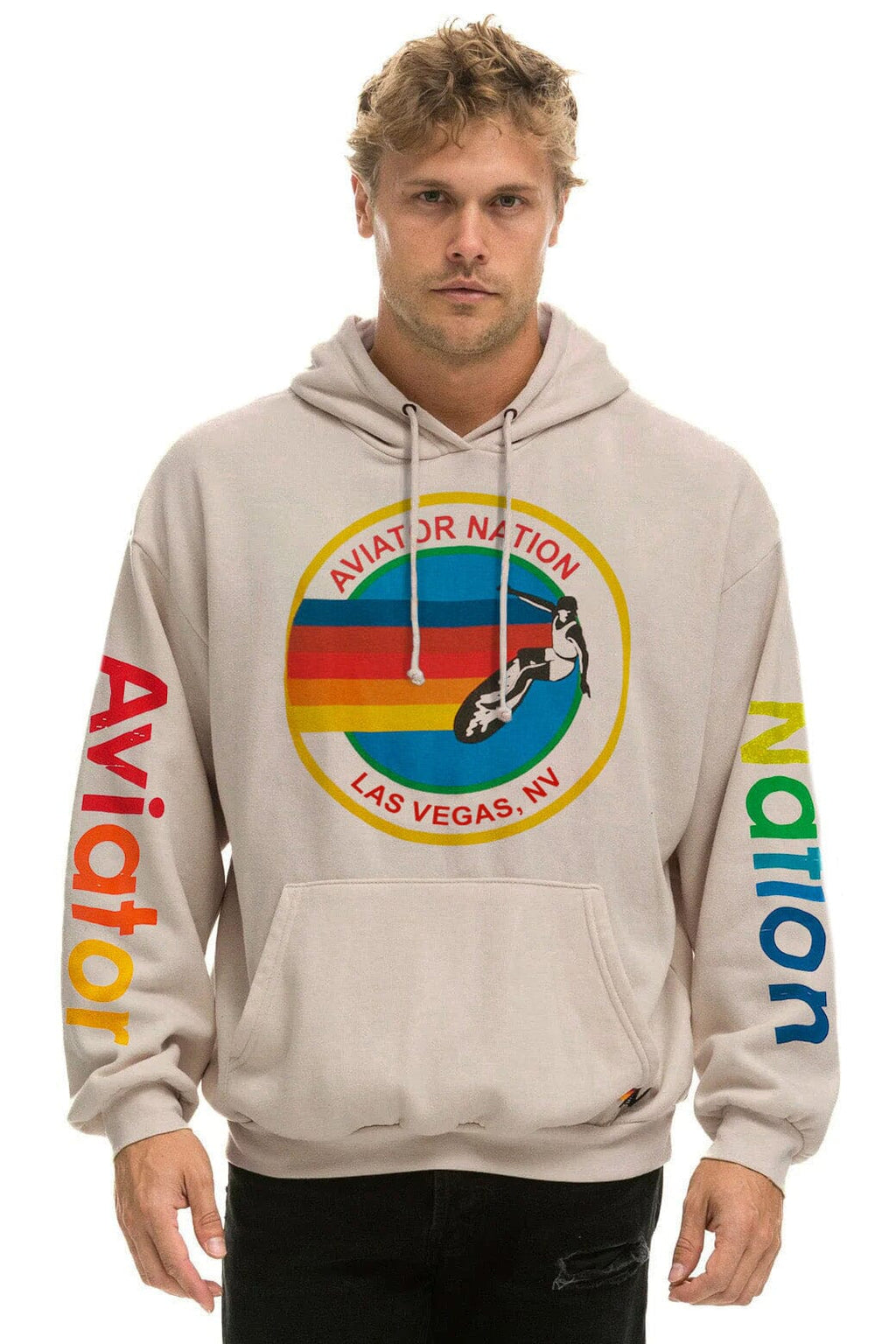 AVIATOR NATION LAS VEGAS RELAXED PULLOVER HOODIE - SAND