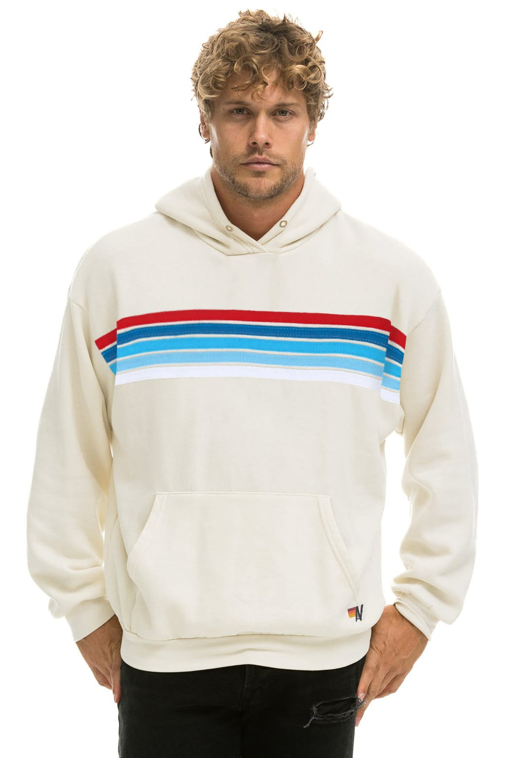5 STRIPE AMERICA RELAXED PULLOVER HOODIE - VINTAGE WHITE USA