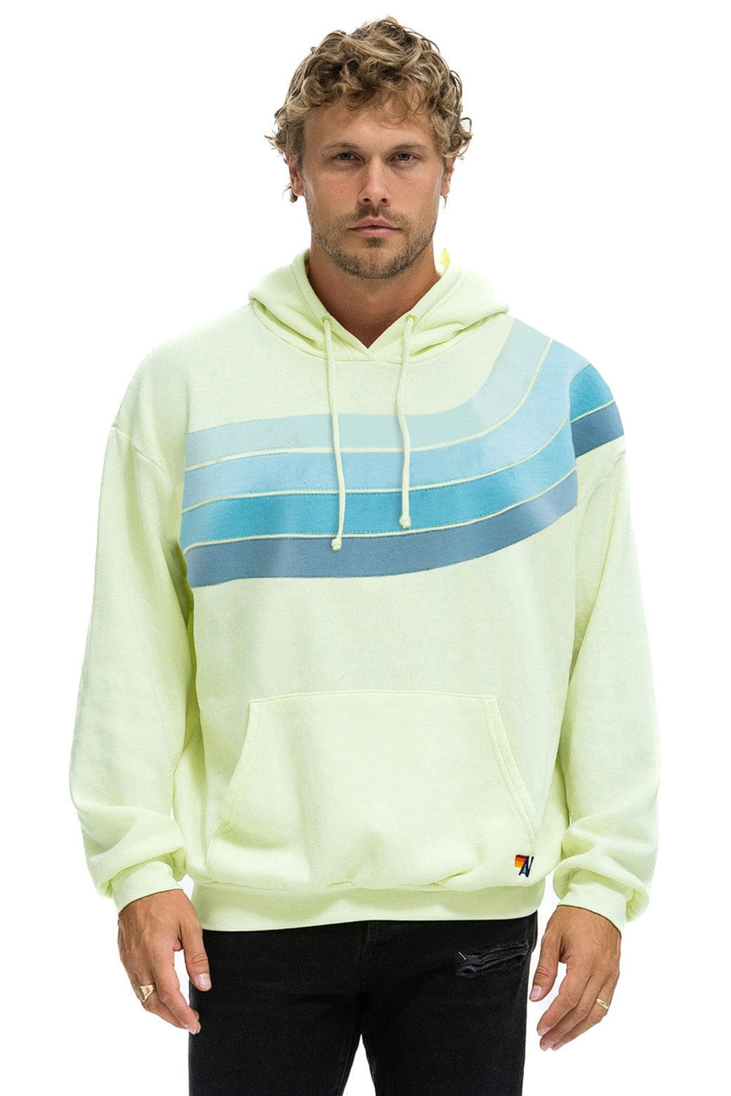 WAVE STRIPE 4 PULLOVER HOODIE RELAXED - LIME CREAM SEAFOAM