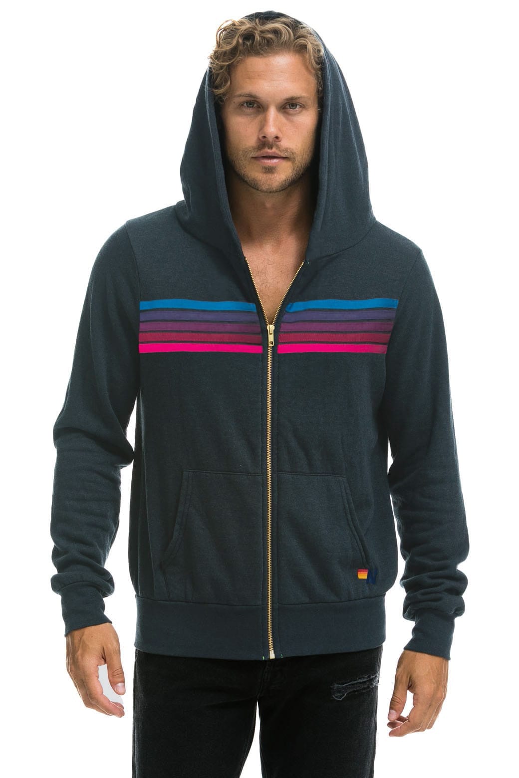 5 STRIPE HOODIE - CHARCOAL PINK PURPLE