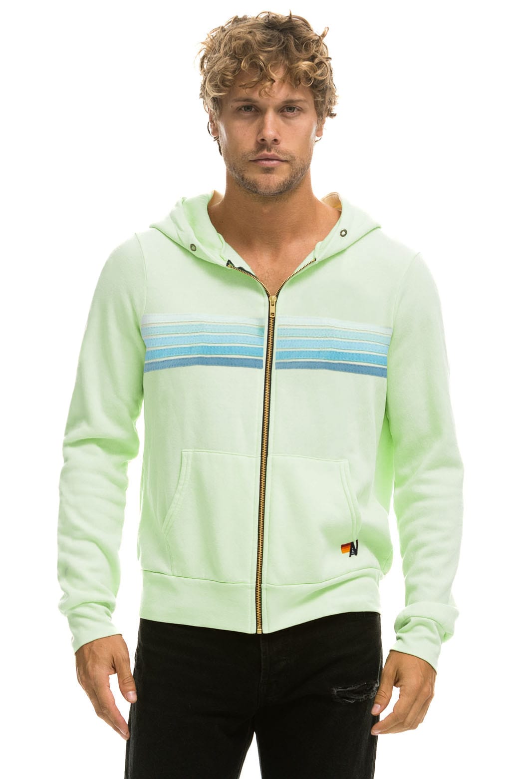 5 STRIPE HOODIE - LIME CREAM SEAFOAM