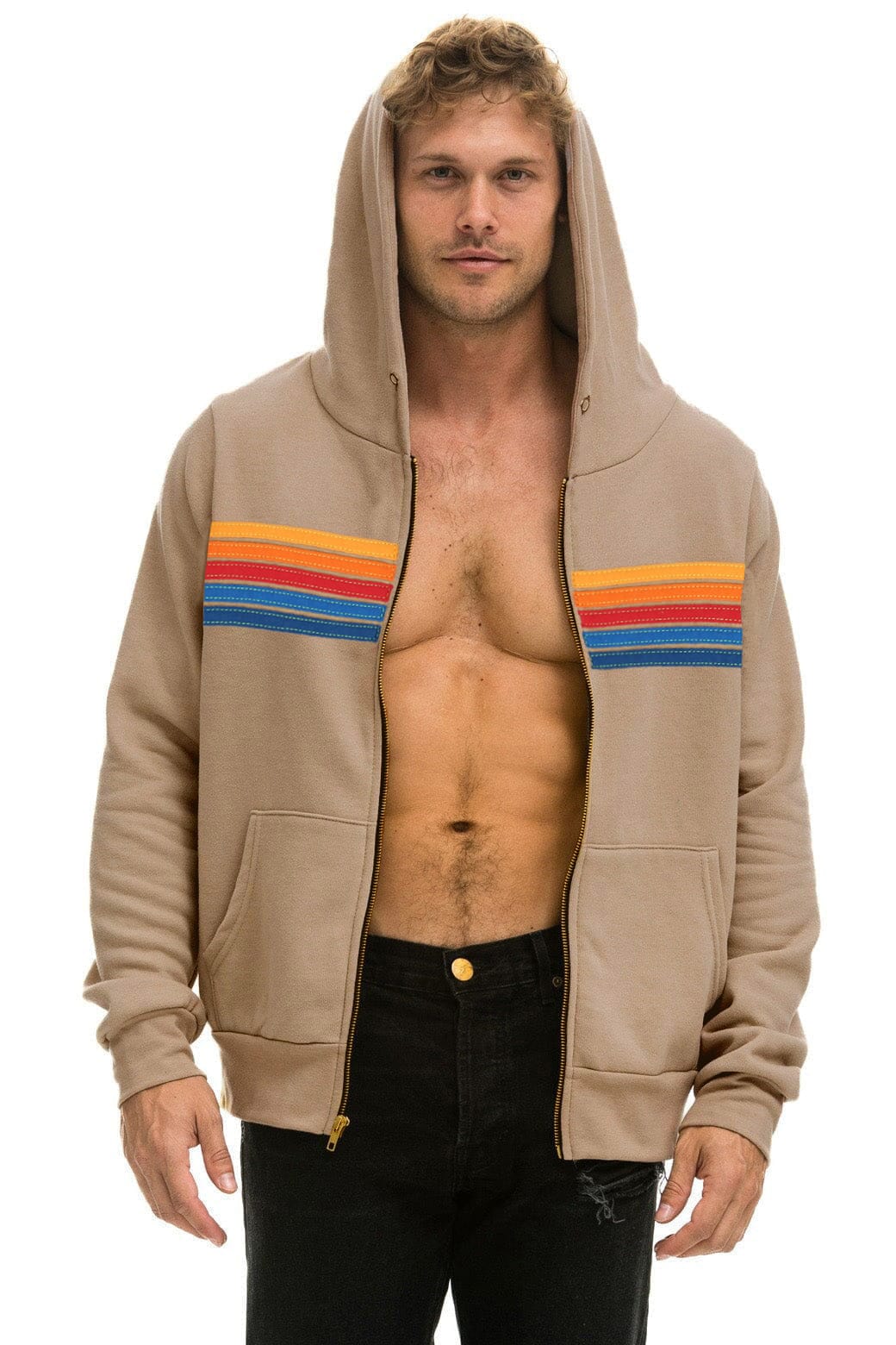 5 STRIPE HOODIE - TAN